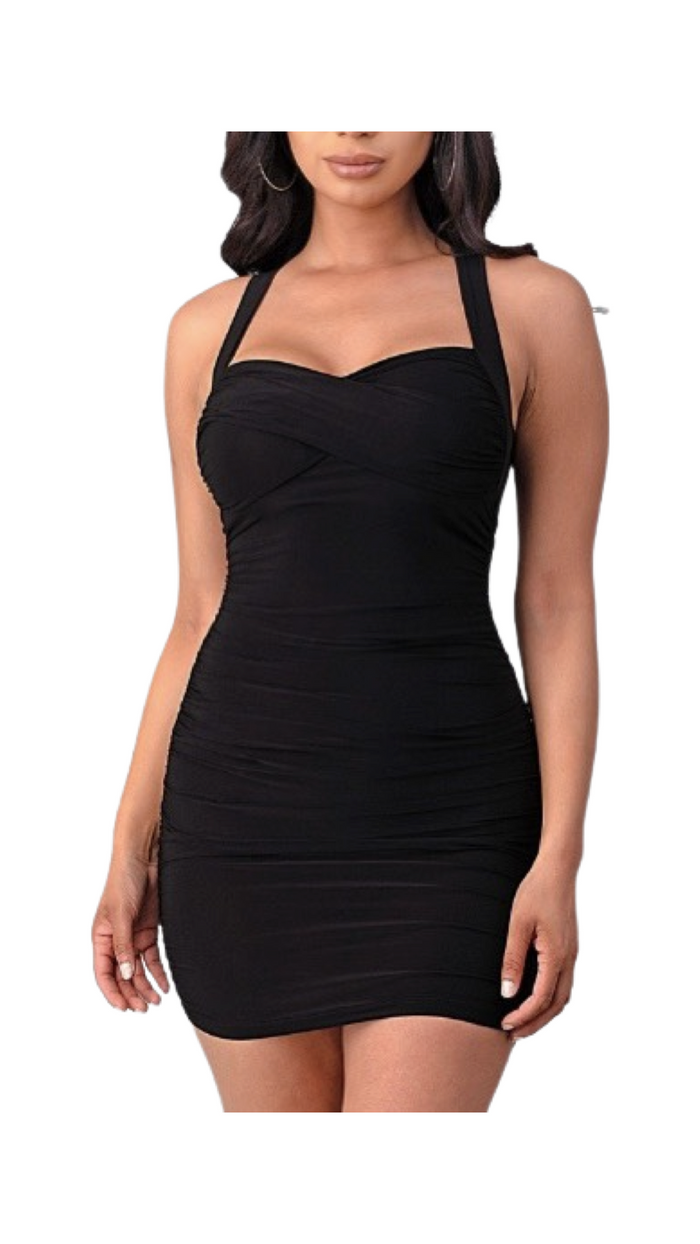 Ruched Mini Dress Black