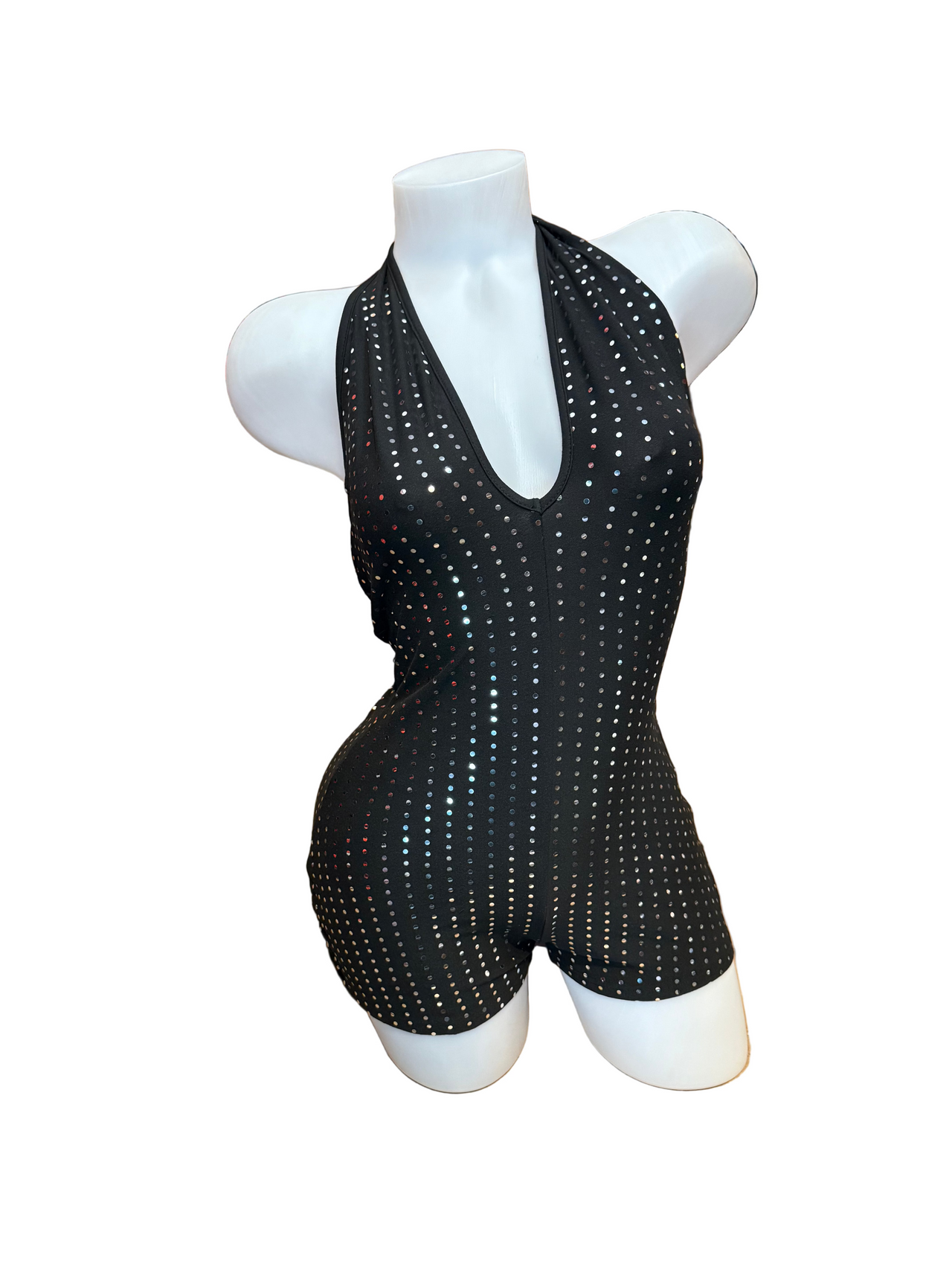 Silver Dotted Halter Romper