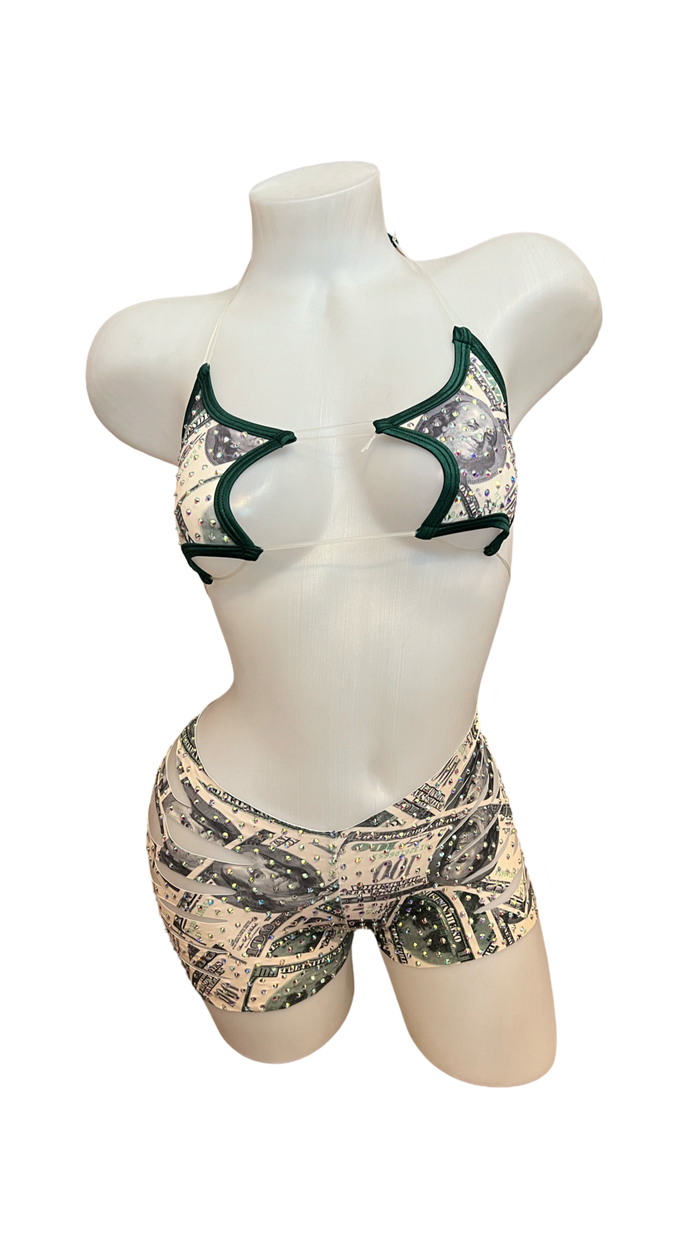 Rhinestone Star Top and Cut Out Short Set Money