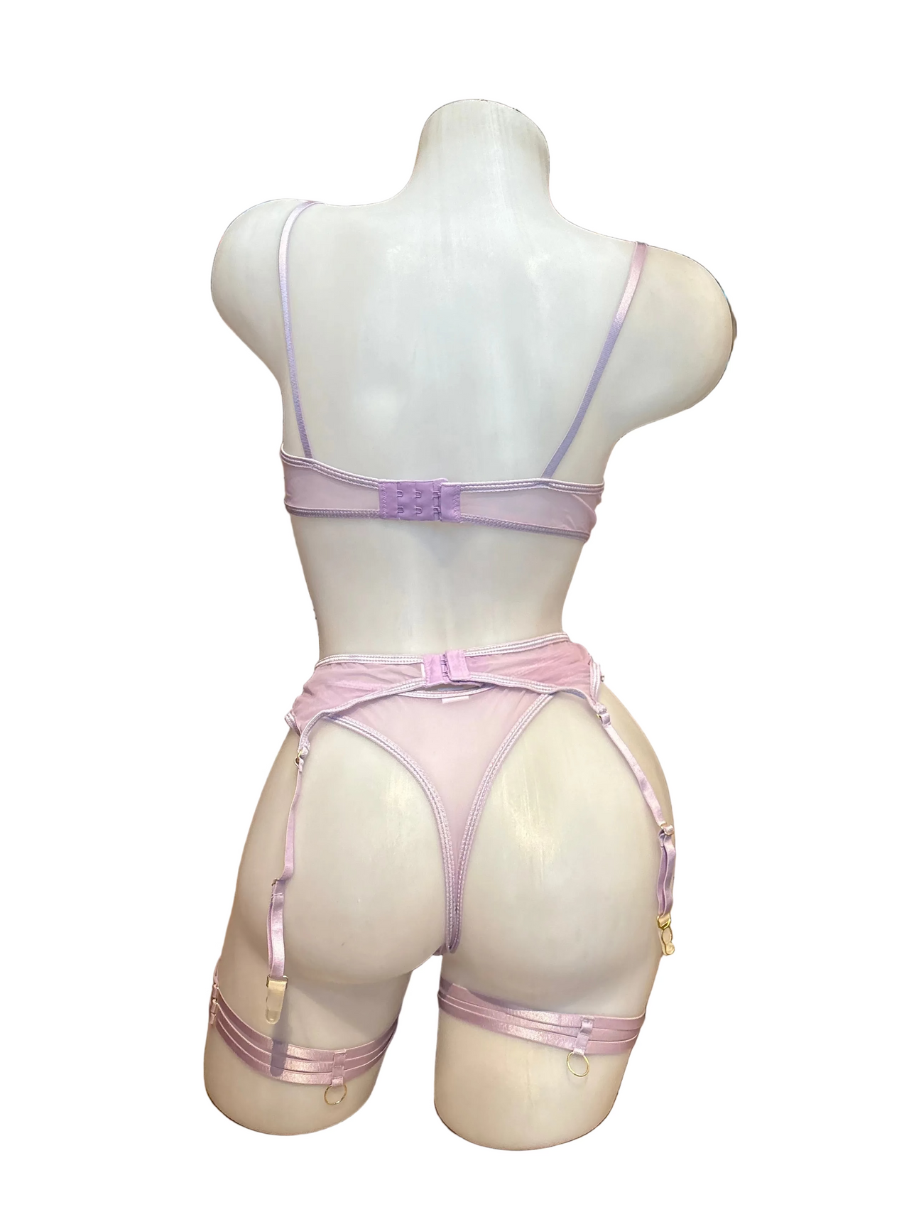 Underwire Bra, Panty and Garter Set Lavender