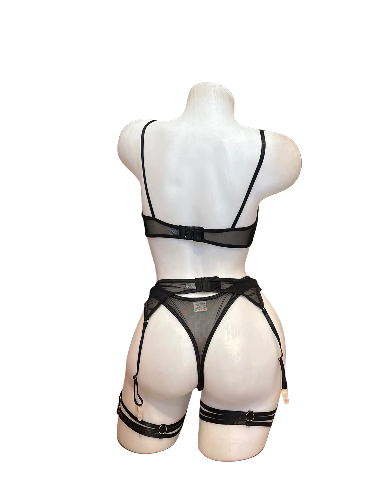 Underwire Bra, Panty and Garter Set Black