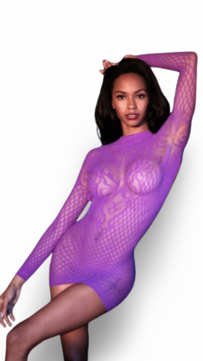 Long Sleeve Bodystocking Dress Purple