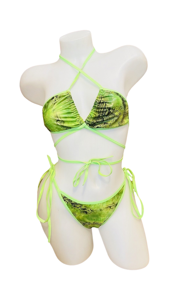 X9 Bikini: Neon Green Snake Macro Bikini