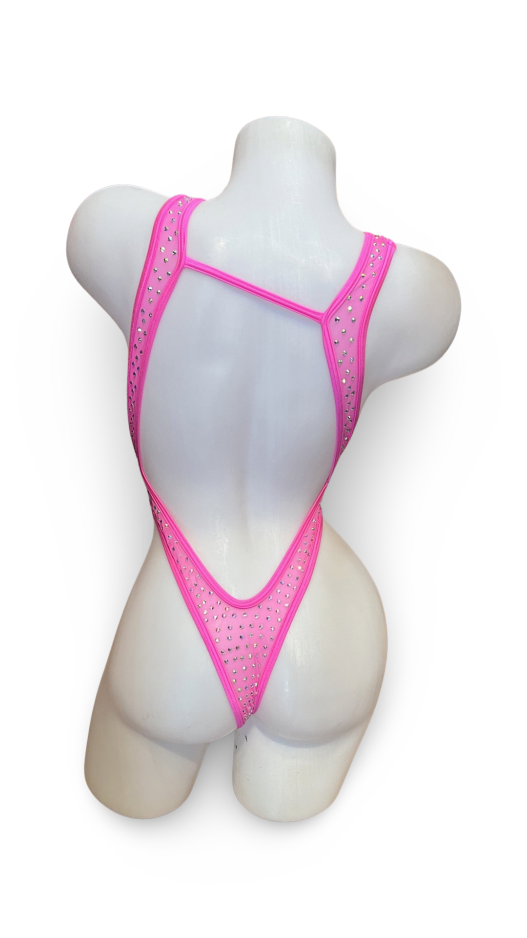 Rhinestone Front Tie One Piece Hot Pink Mesh - Model Express Vancouver