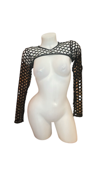 Rhinestone Shoulder Bolero Net Black