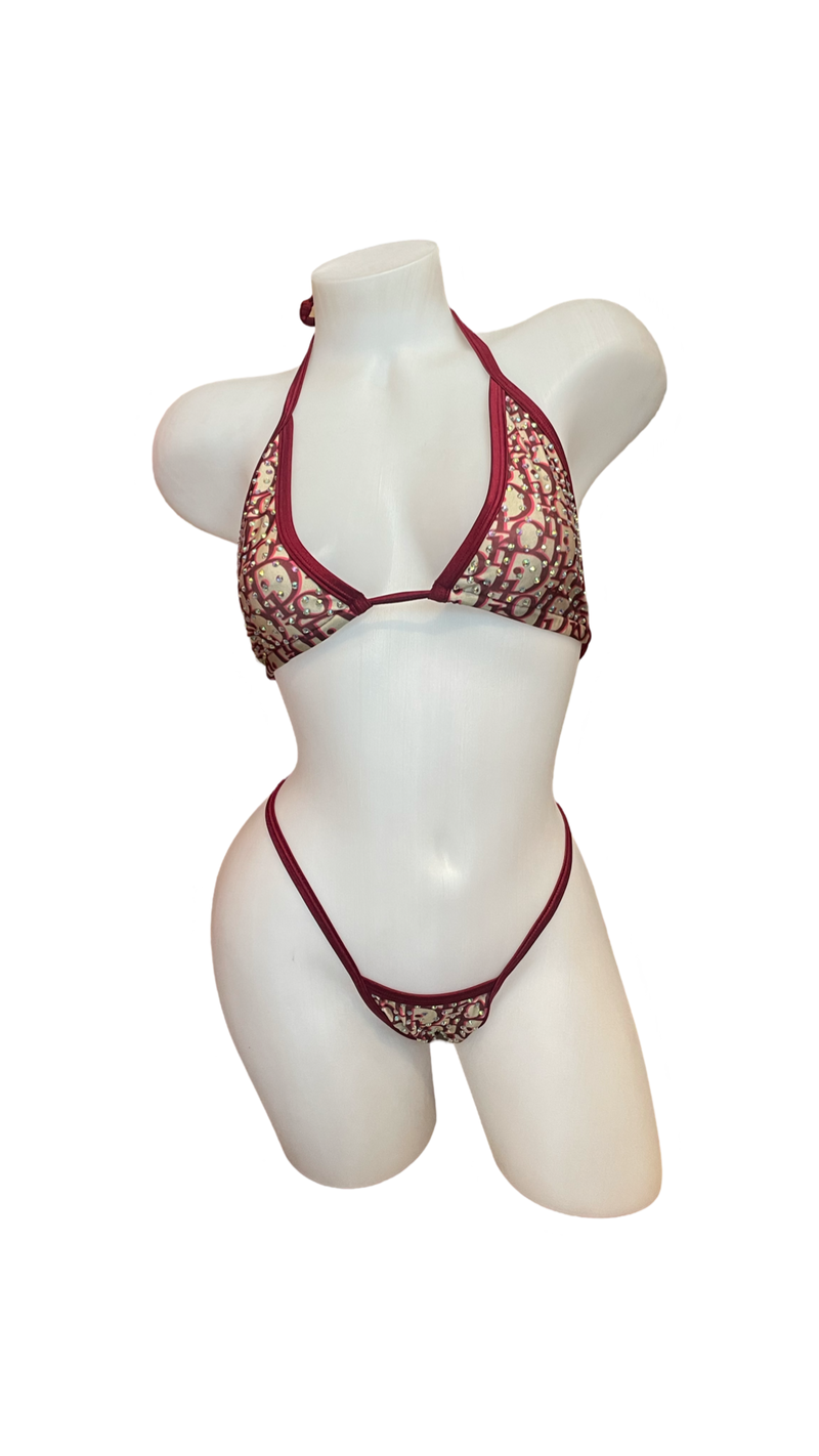 Rhinestone Bikini Design Burgundy