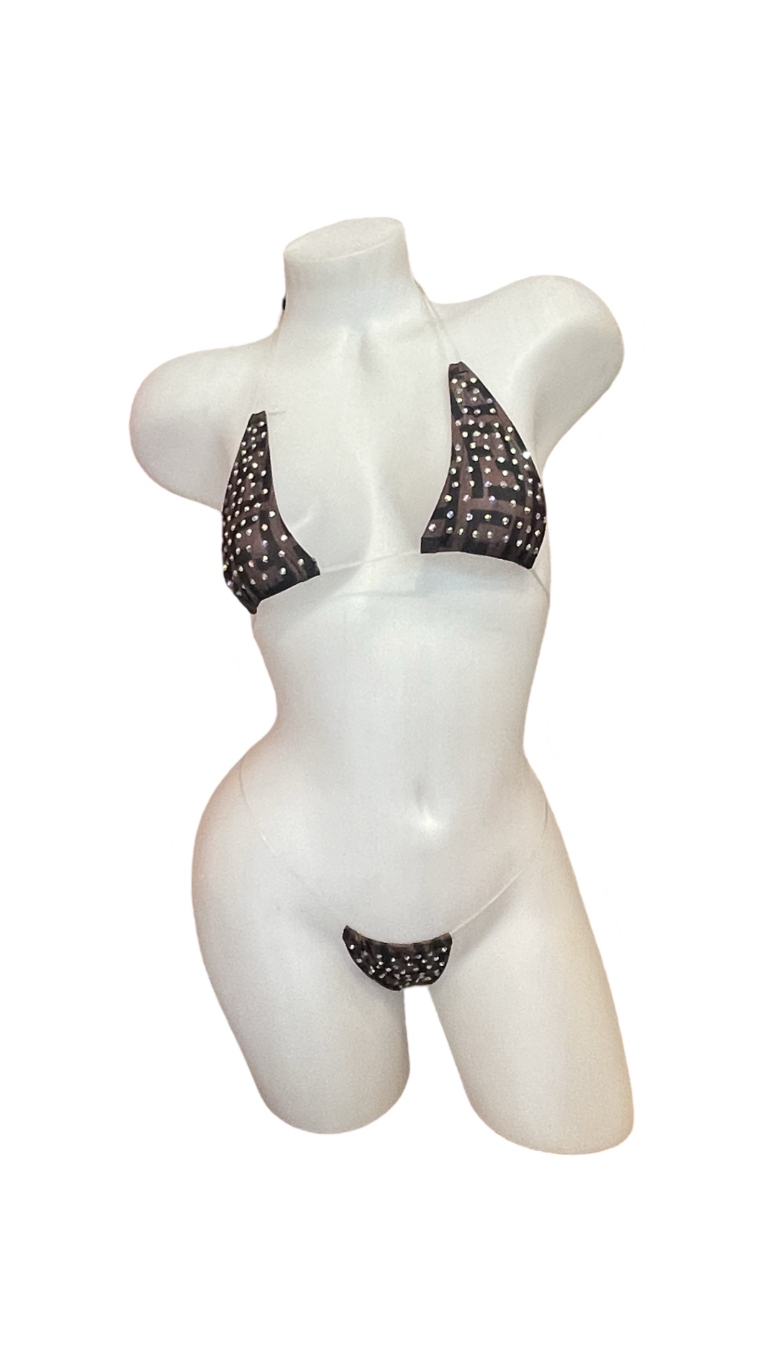 Rhinestone Micro Bikini - Design Brown