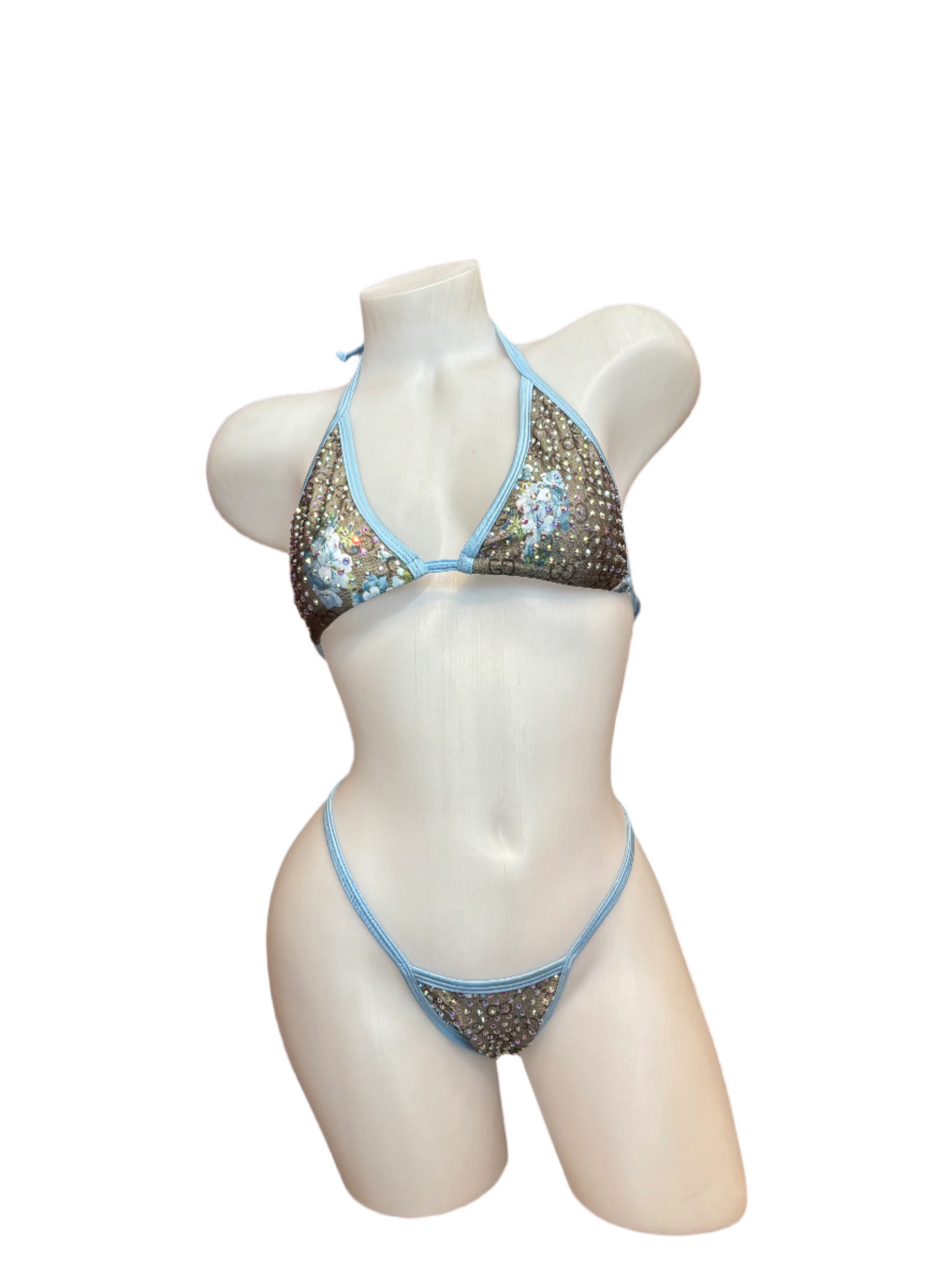 Rhinestone Bikini Design Blue Floral - Model Express Vancouver