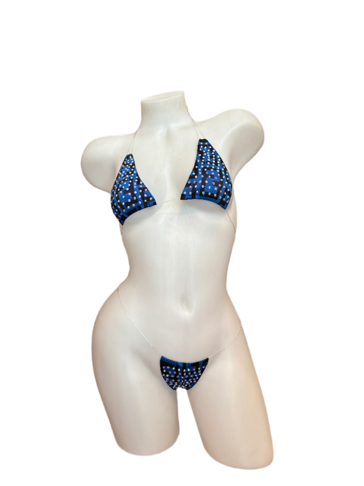 Rhinestone Micro Bikini - Design Blue