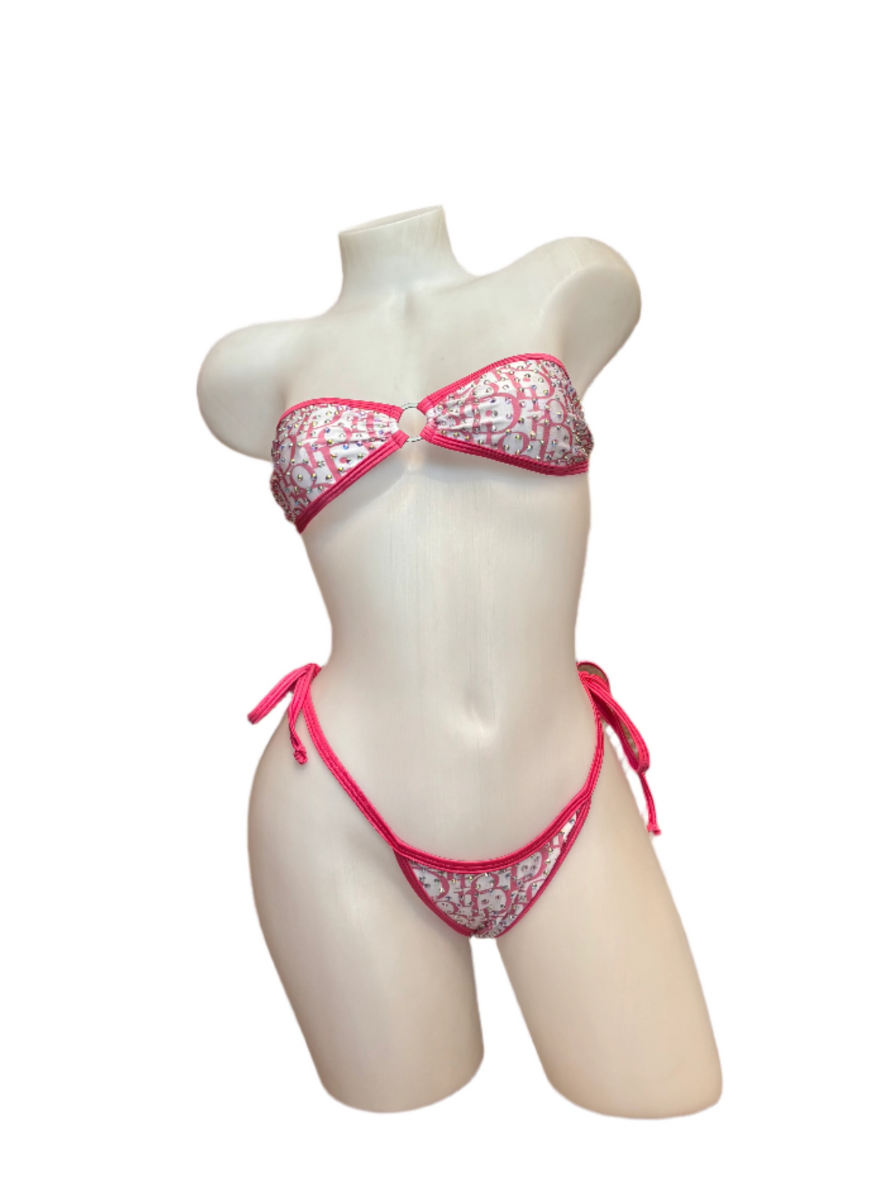 Rhinestone Tie Bandeau Design Pink/White - Model Express Vancouver