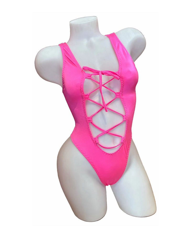Lace Up Bodysuit Neon Pink - Model Express Vancouver