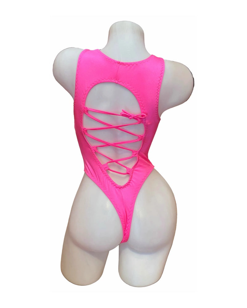 Lace Up Bodysuit Neon Pink - Model Express Vancouver