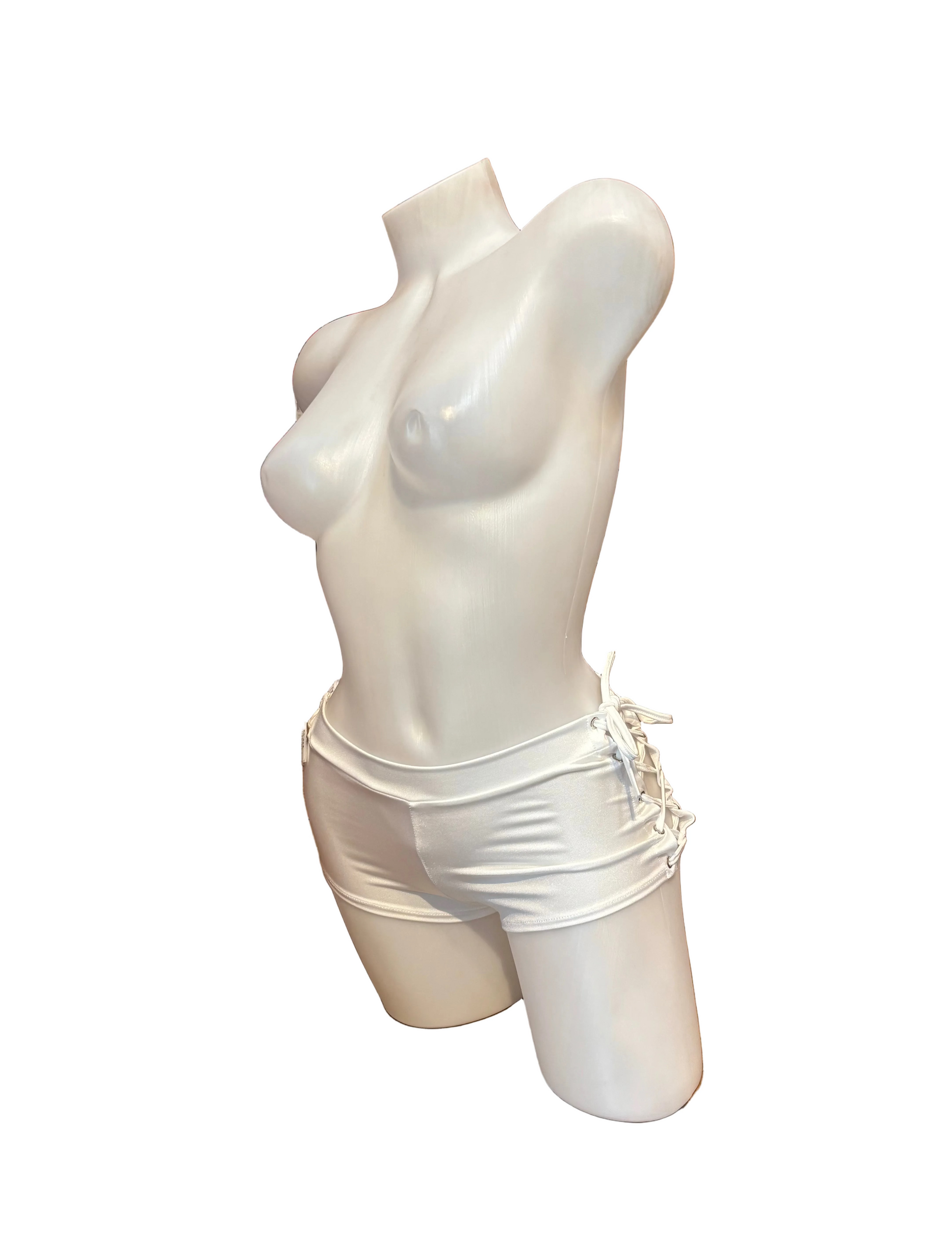 Lace Up Side Booty Shorts White - Model Express Vancouver