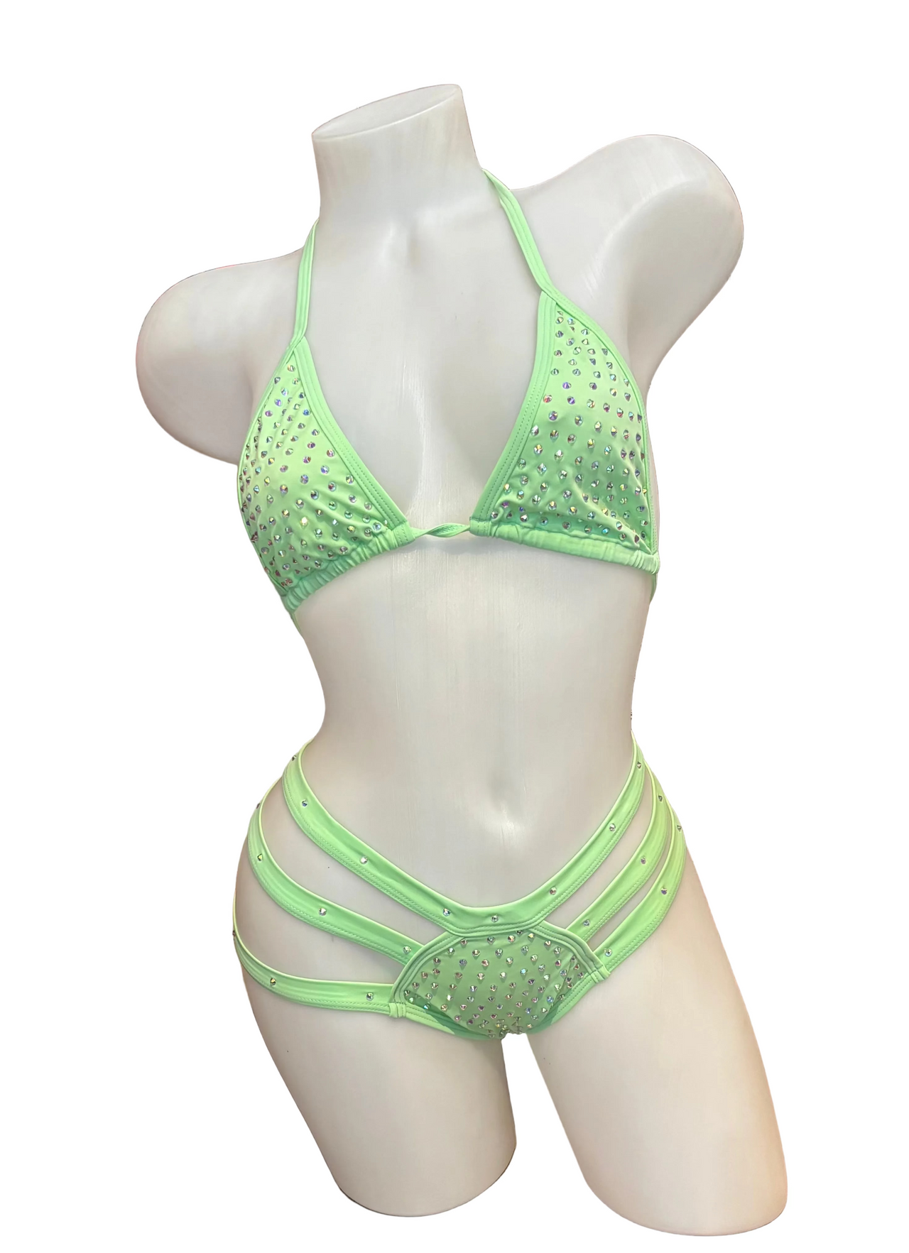 Rhinestone Triple Strap Bikini Set Mint - Model Express Vancouver