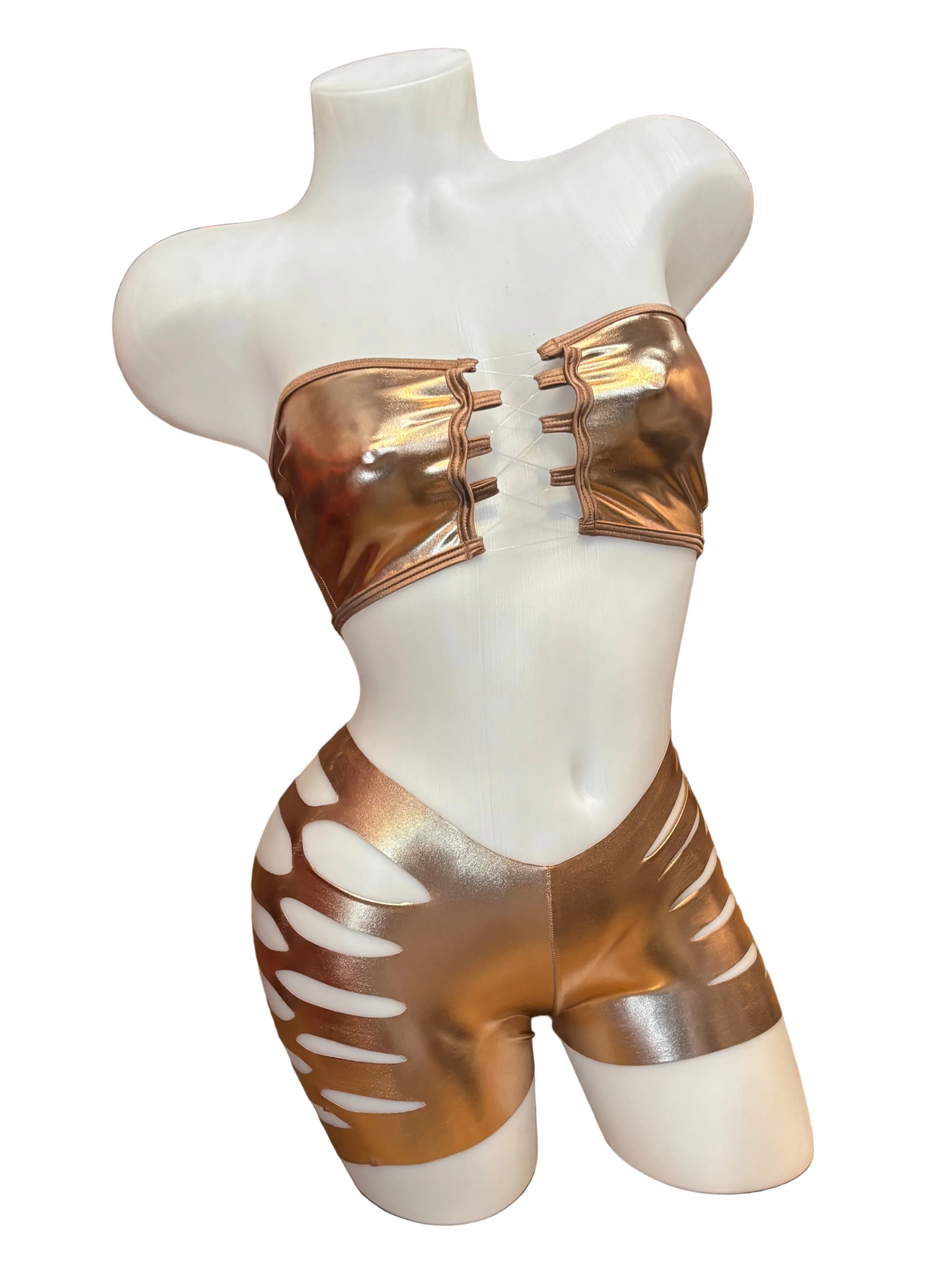 Bandeau Top and Cut Out Short Set Rose Gold - Model Express Vancouver