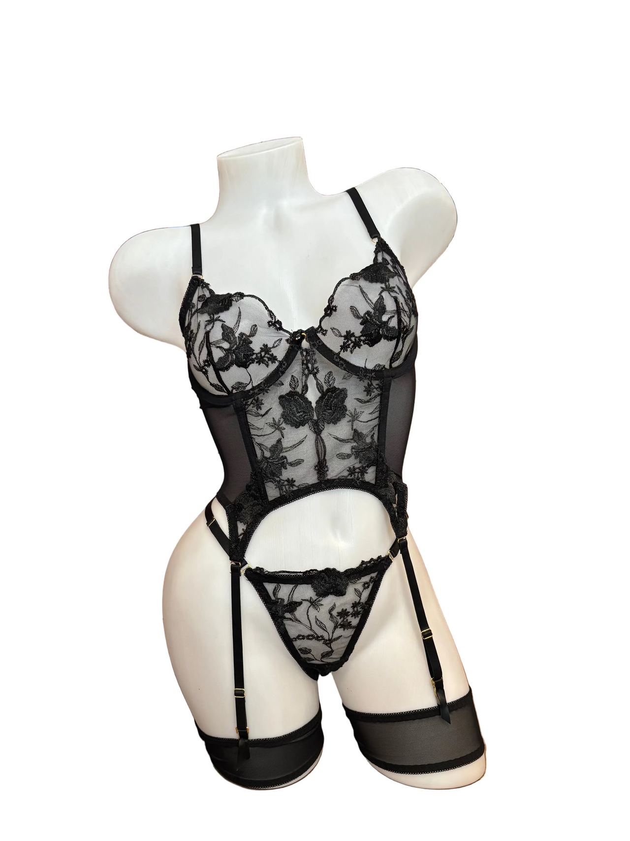 Underwire Garter Bustier with Leg Straps Black - Model Express Vancouver