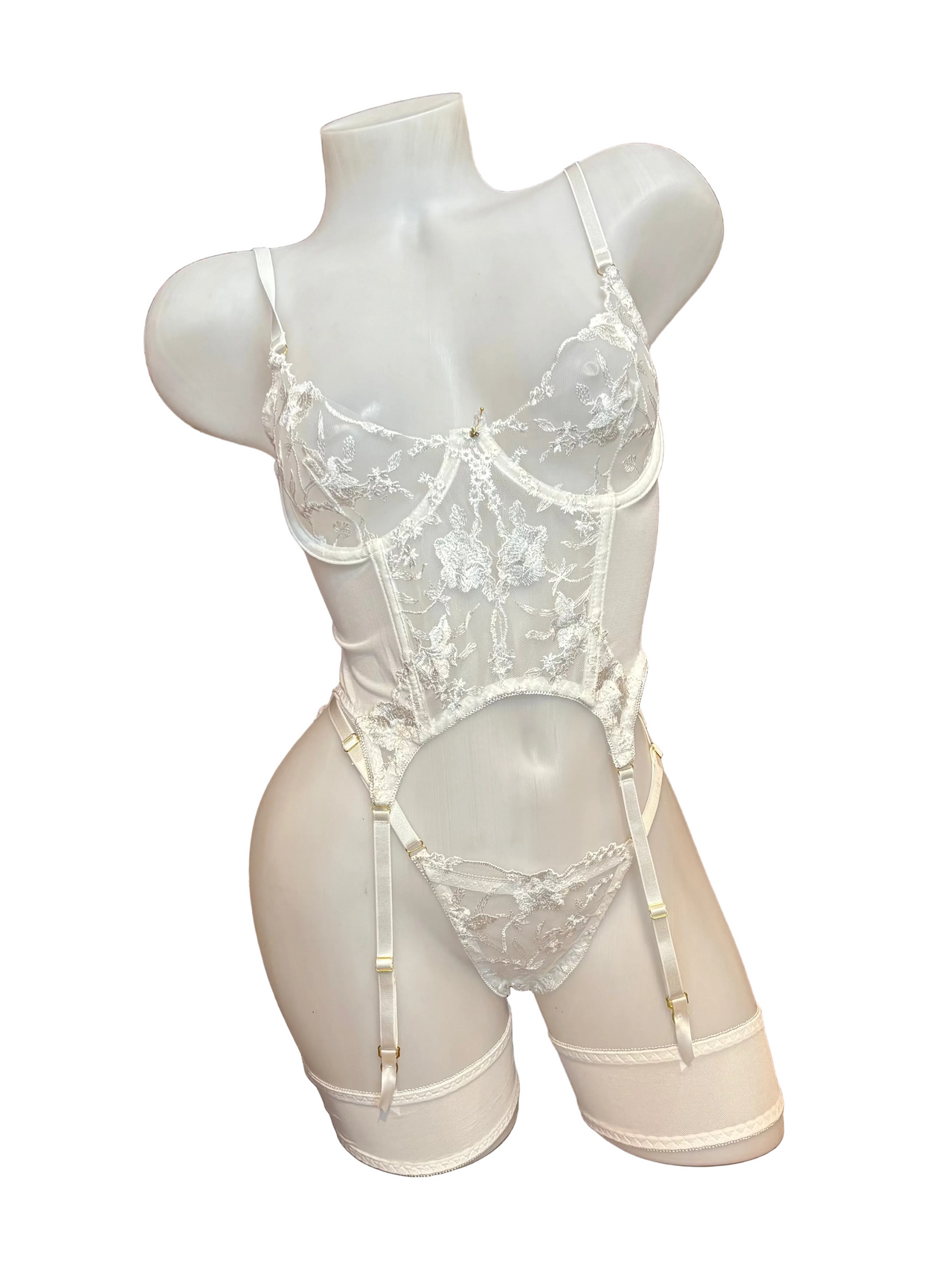 Underwire Garter Bustier with Leg Straps White - Model Express Vancouver