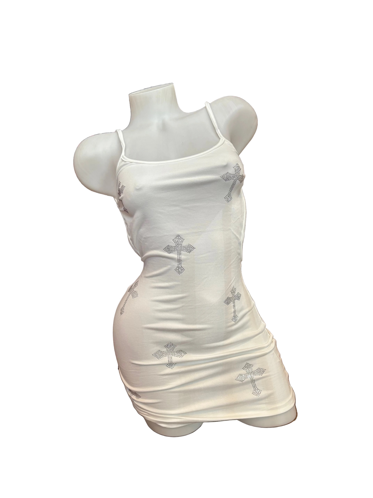 Rhinestone Crosses Spaghetti Strap Dress White - Model Express Vancouver