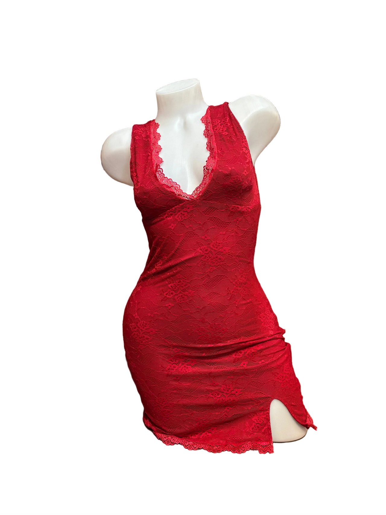 Lace Deep V Dress Burgundy