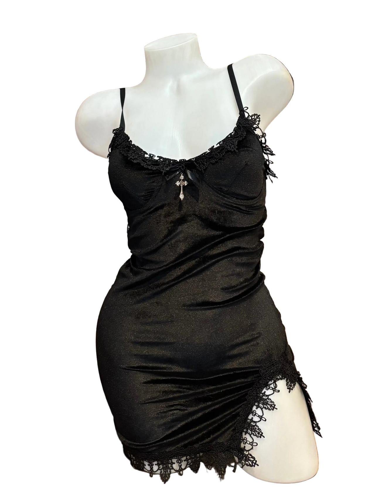 Velvet Spaghetti Strap Dress Black