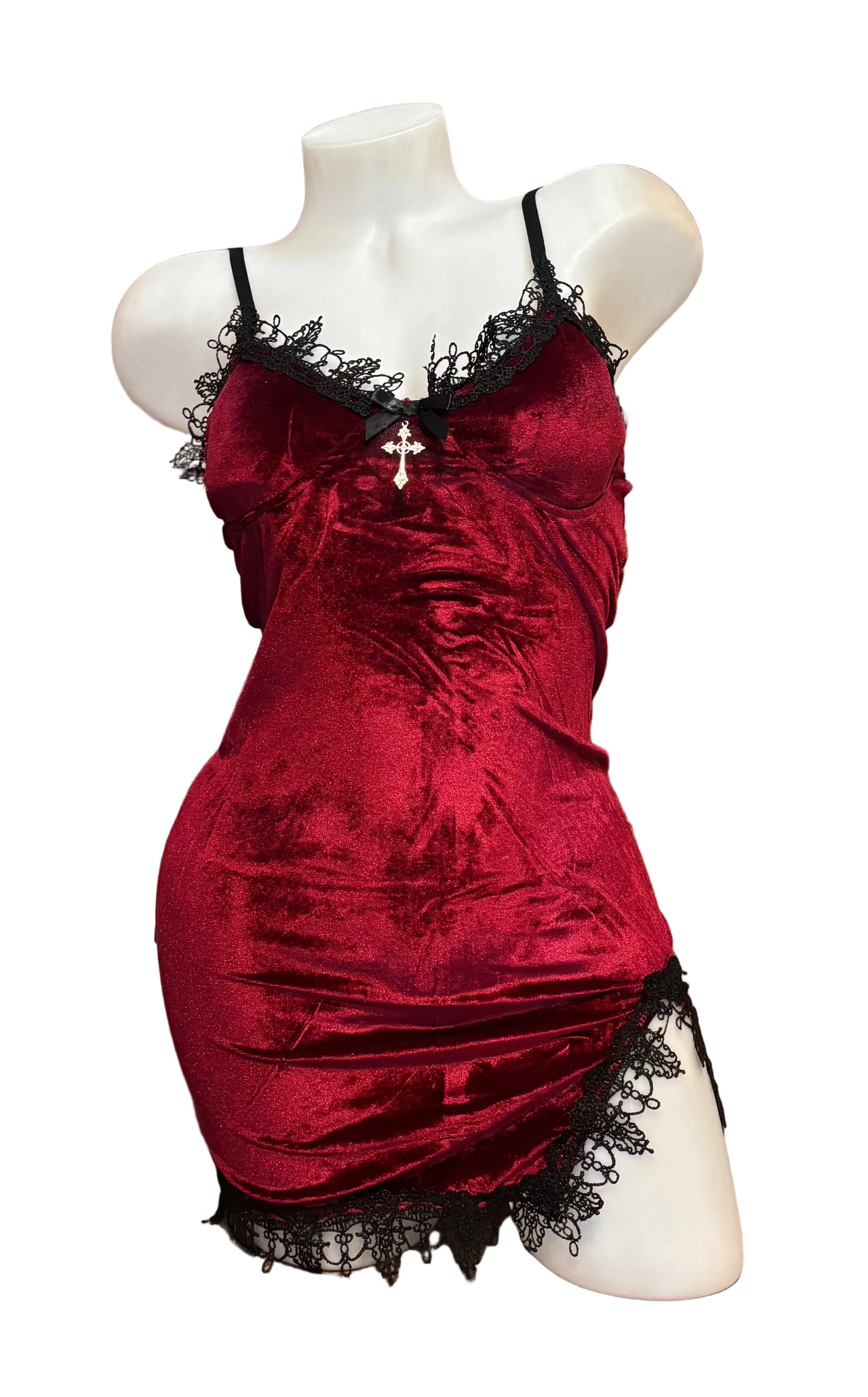 Velvet Spaghetti Strap Dress Burgundy - Model Express Vancouver