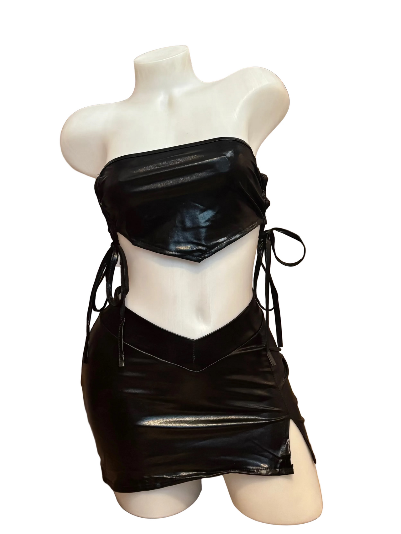 Strapless Lace Up Leather Set