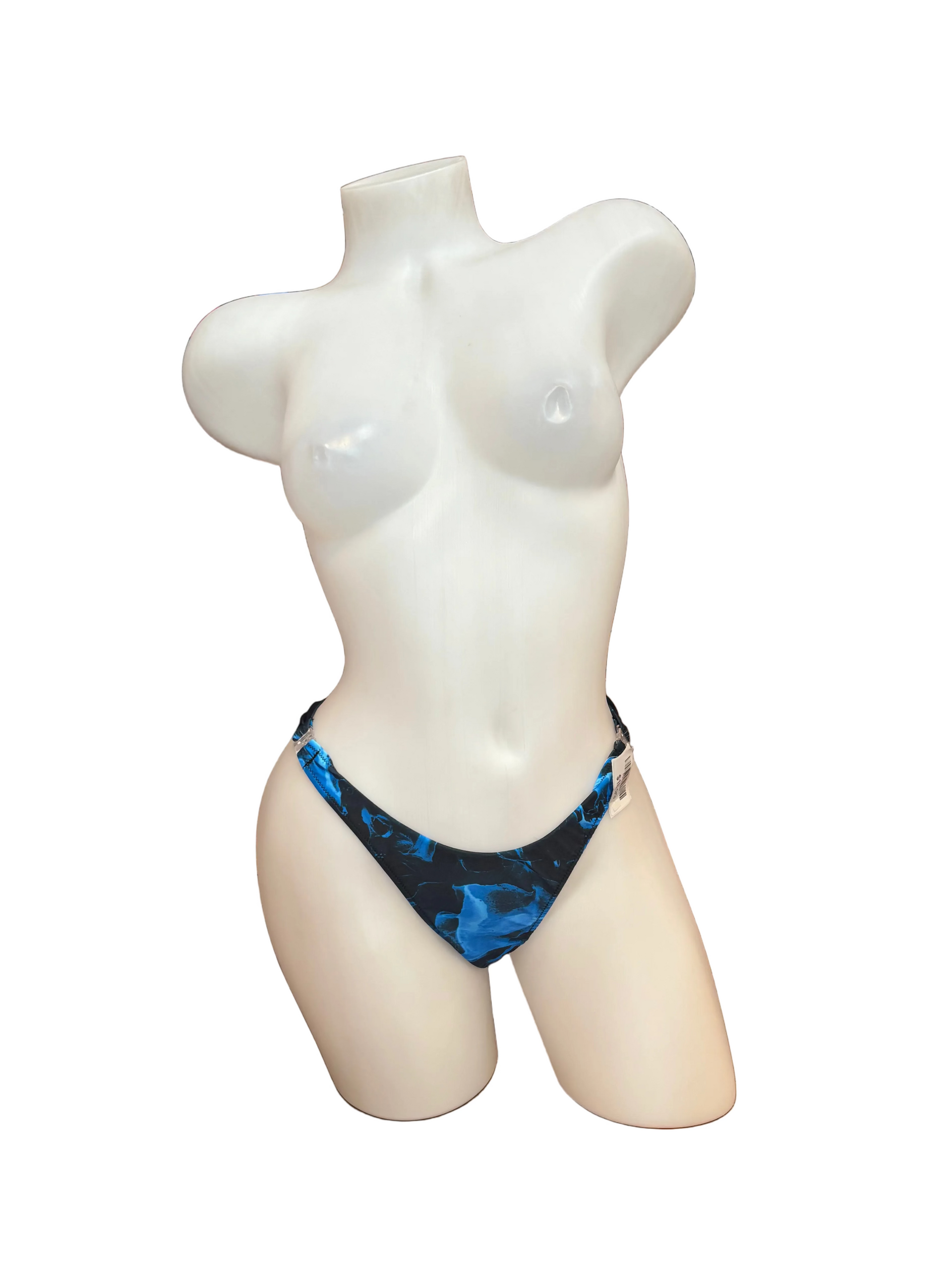 Detachable T-Back Thong with Clips - Black/Blue Flames - Model Express Vancouver