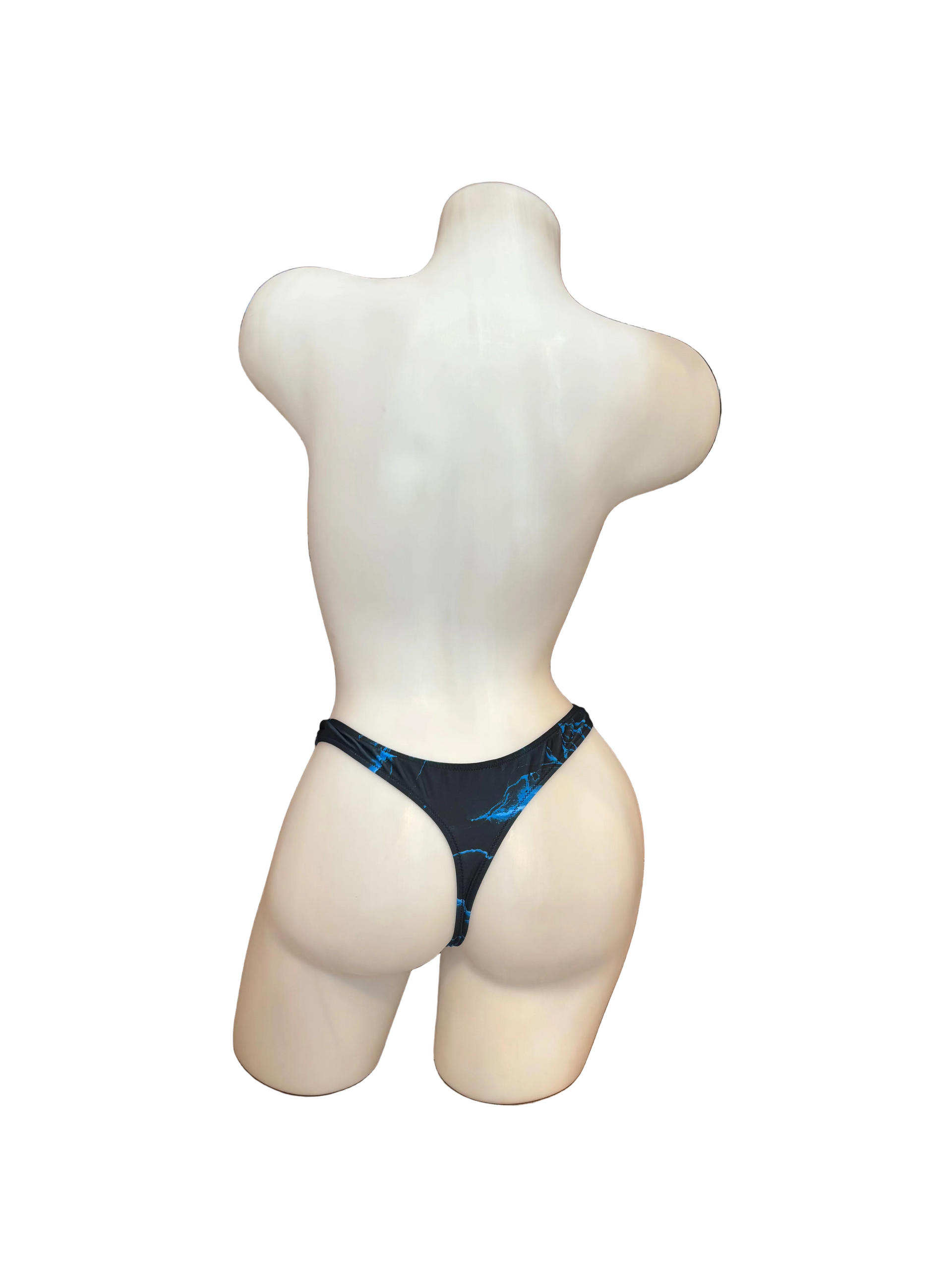 Detachable T-Back Thong with Clips - Black/Blue Flames - Model Express Vancouver