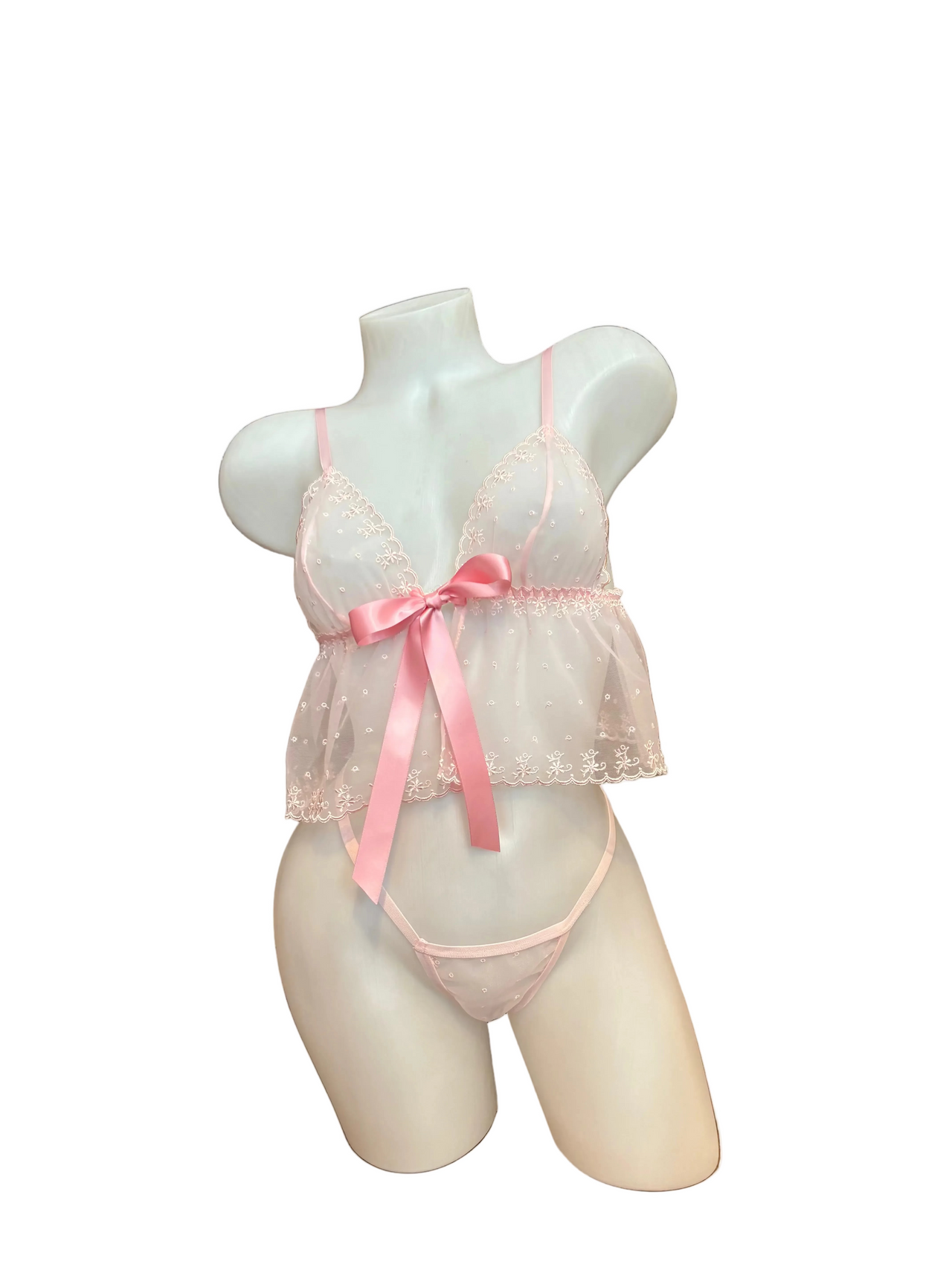 Lace Mini Baby Doll Top and Panty Set Baby Pink - Model Express Vancouver