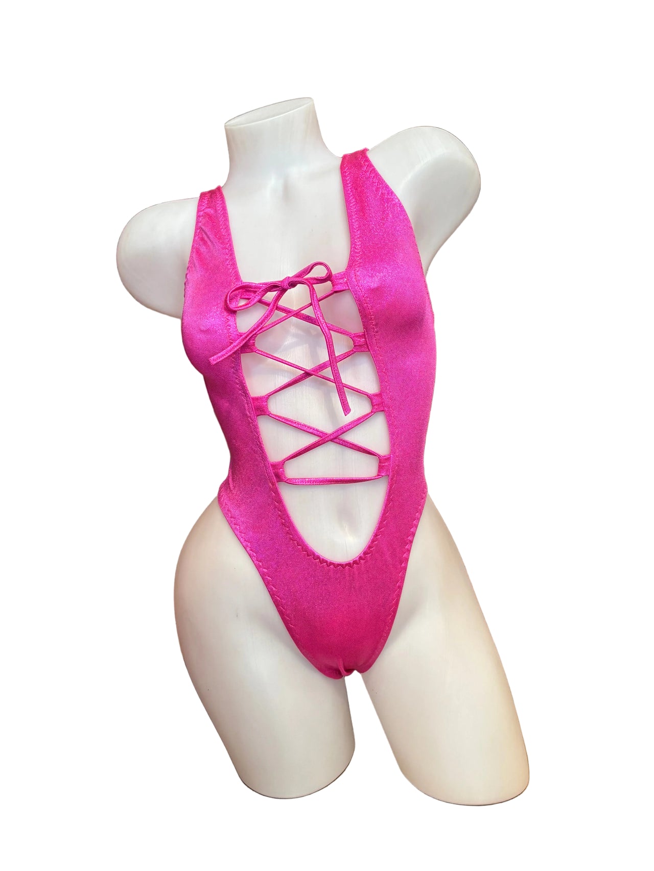 Lace Up Bodysuit Metallic Hot Pink - Model Express Vancouver