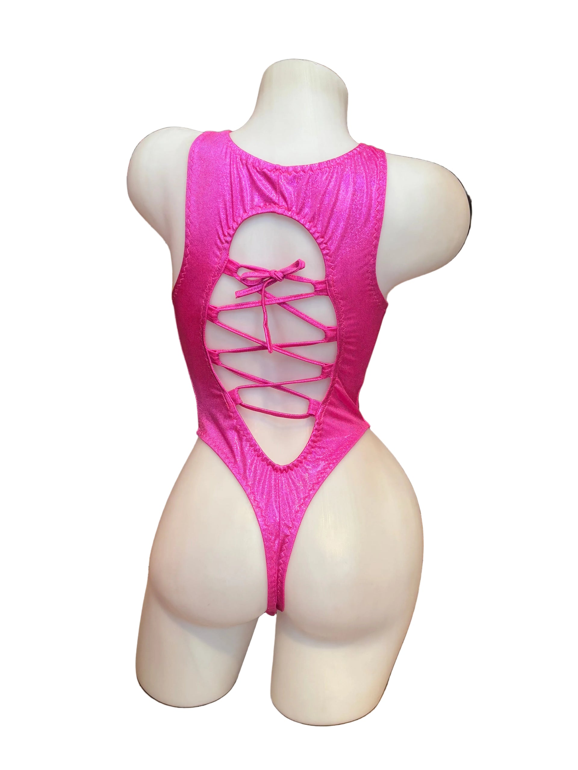 Lace Up Bodysuit Metallic Hot Pink - Model Express Vancouver