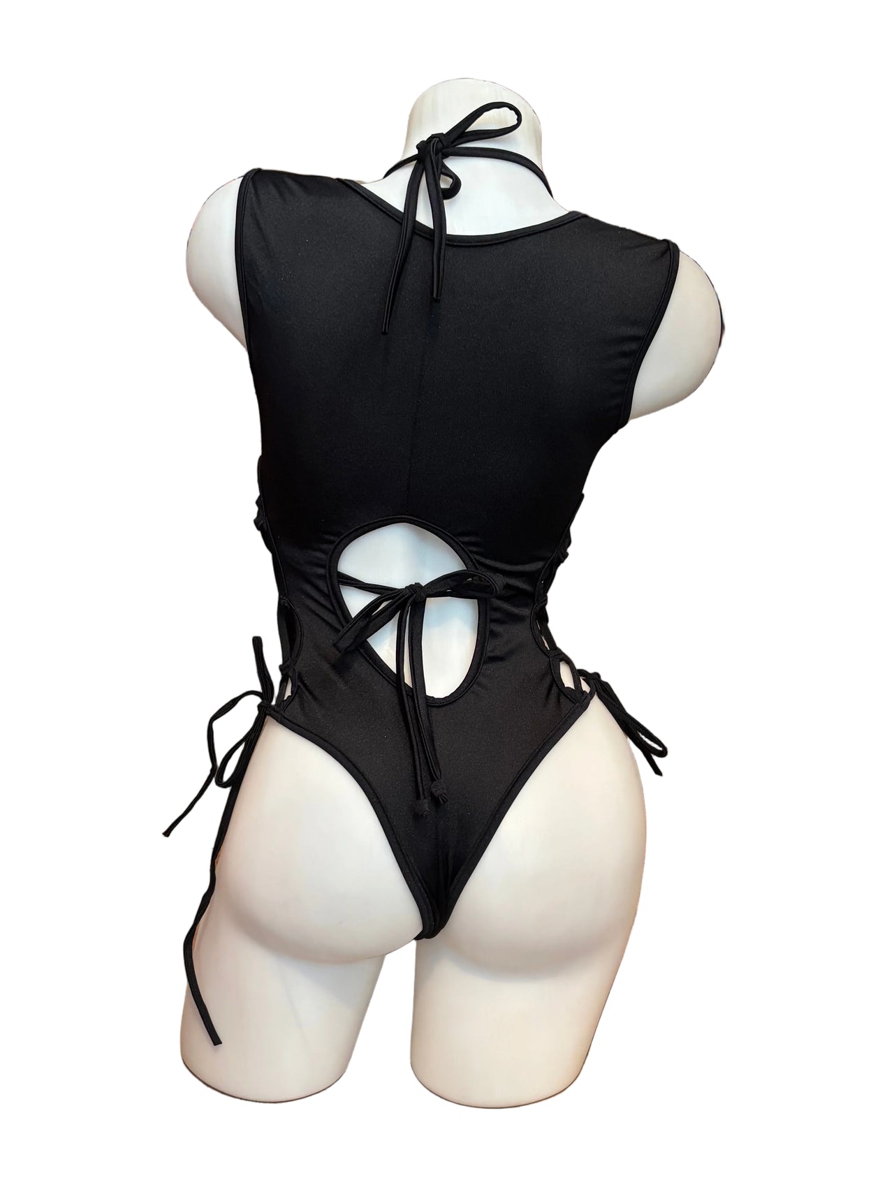 Lace Up Side and Front Romper with Bikini Top Black - Model Express Vancouver