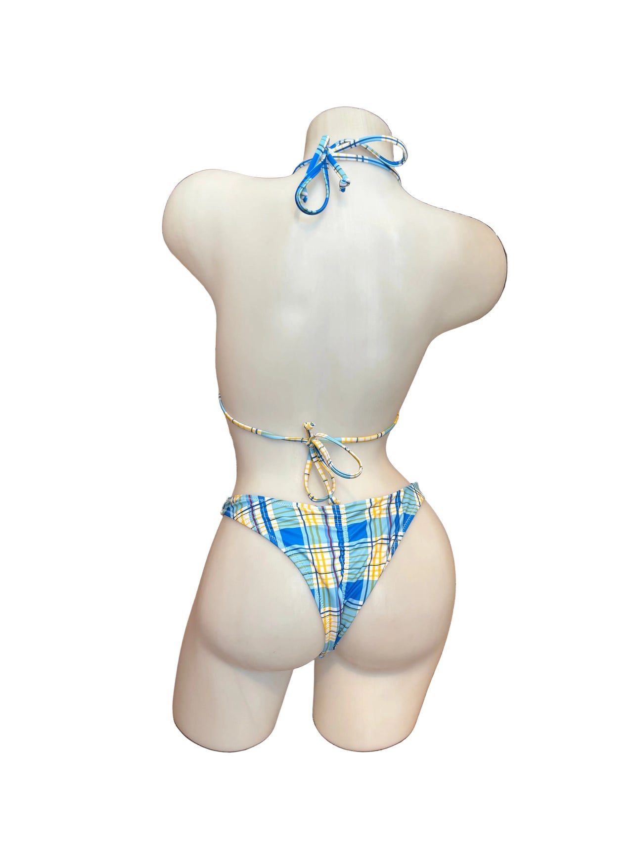 Plaid Blue/Yellow Bikini with Red Cherry - Model Express Vancouver
