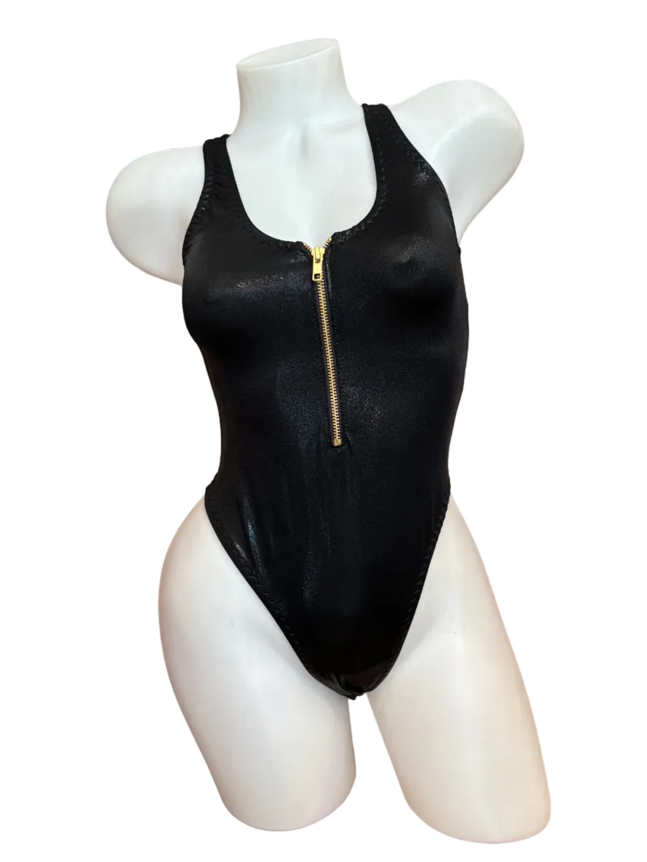 Zip Front Bodysuit - Metallic Black - Model Express Vancouver