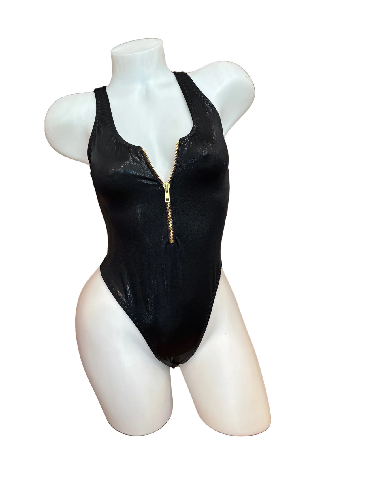 Zip Front Bodysuit - Metallic Black - Model Express Vancouver