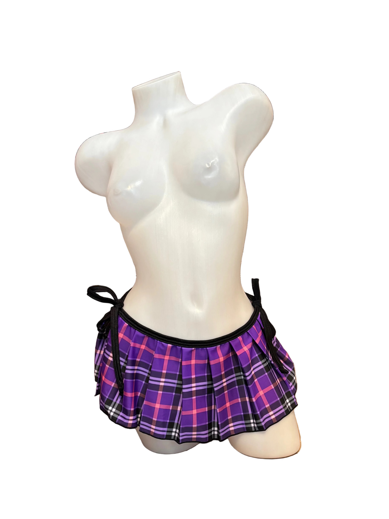 Side Tie School Girl Skirt - Purple - Model Express Vancouver