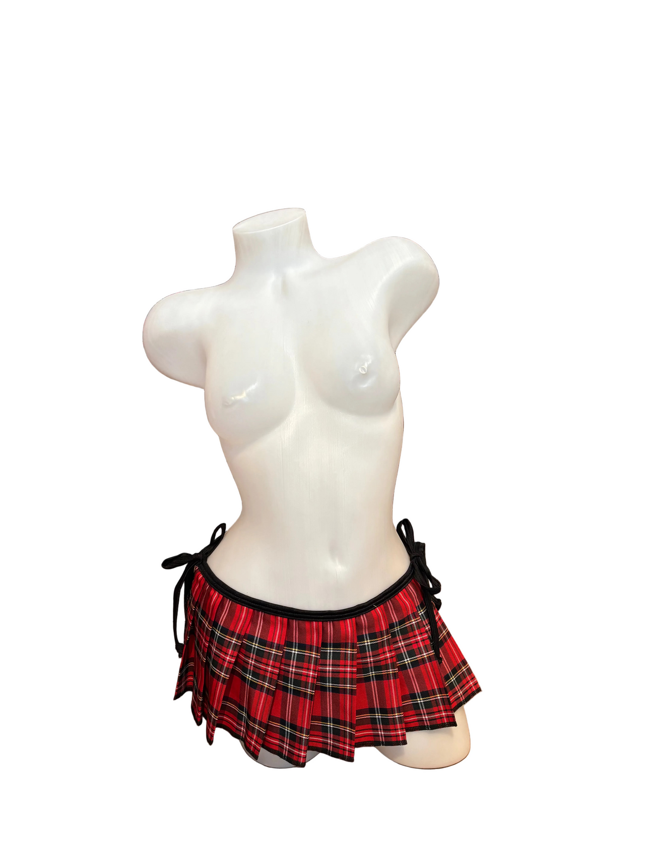 Side Tie School Girl Skirt - Red/Black - Model Express Vancouver