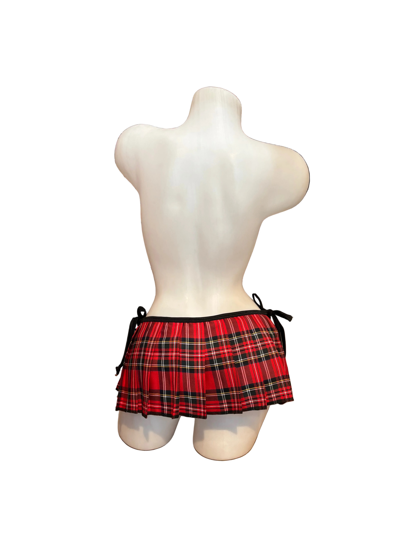 Side Tie School Girl Skirt - Red/Black - Model Express Vancouver