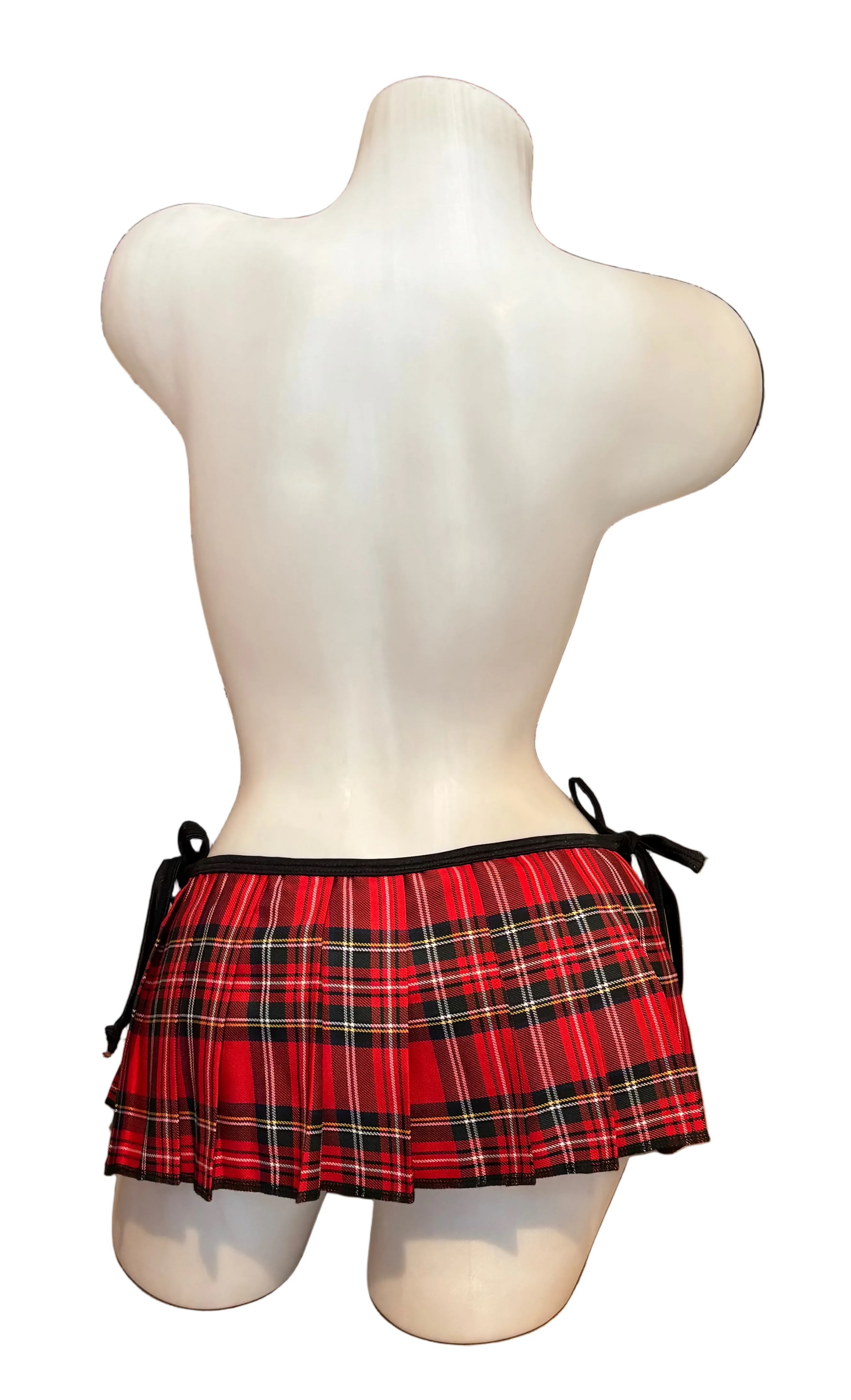 Side Tie School Girl Skirt - Red/Black - Model Express Vancouver