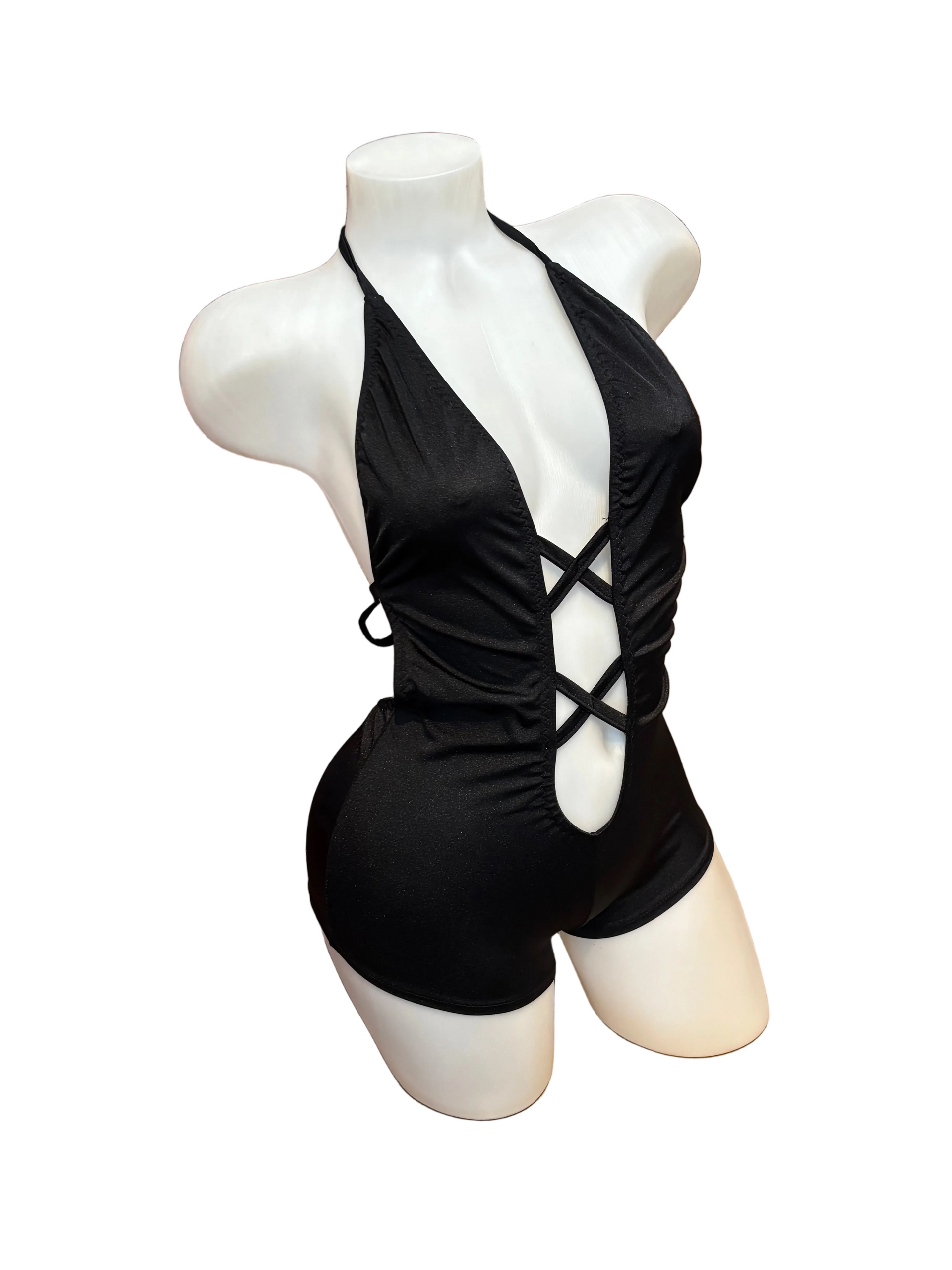 Romper with Criss Cross Front Black - Model Express Vancouver