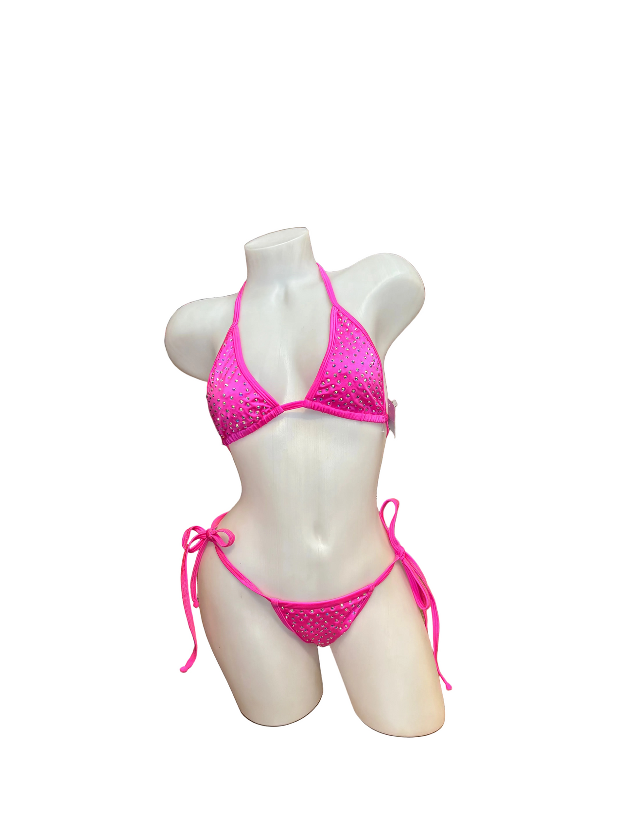 Rhinestone Tie Bottom Bikini Hot Pink - Model Express Vancouver