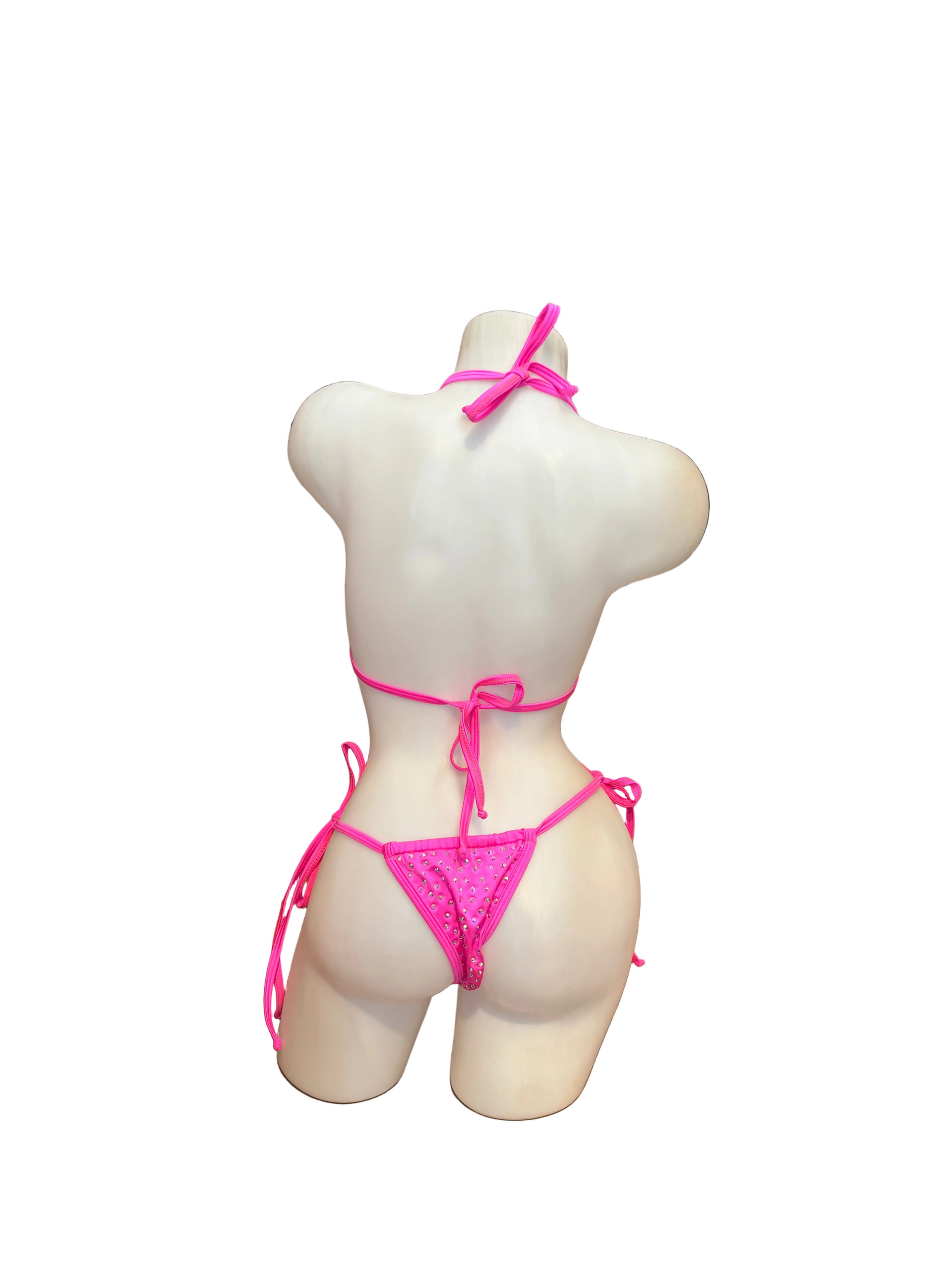 Rhinestone Tie Bottom Bikini Hot Pink - Model Express Vancouver