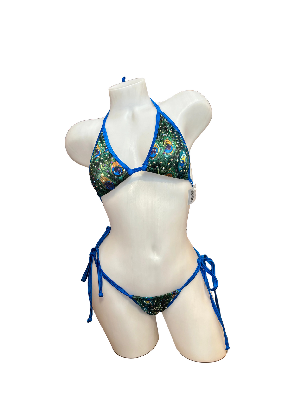 Rhinestone Tie Bottom Bikini Royal Peacock - Model Express Vancouver