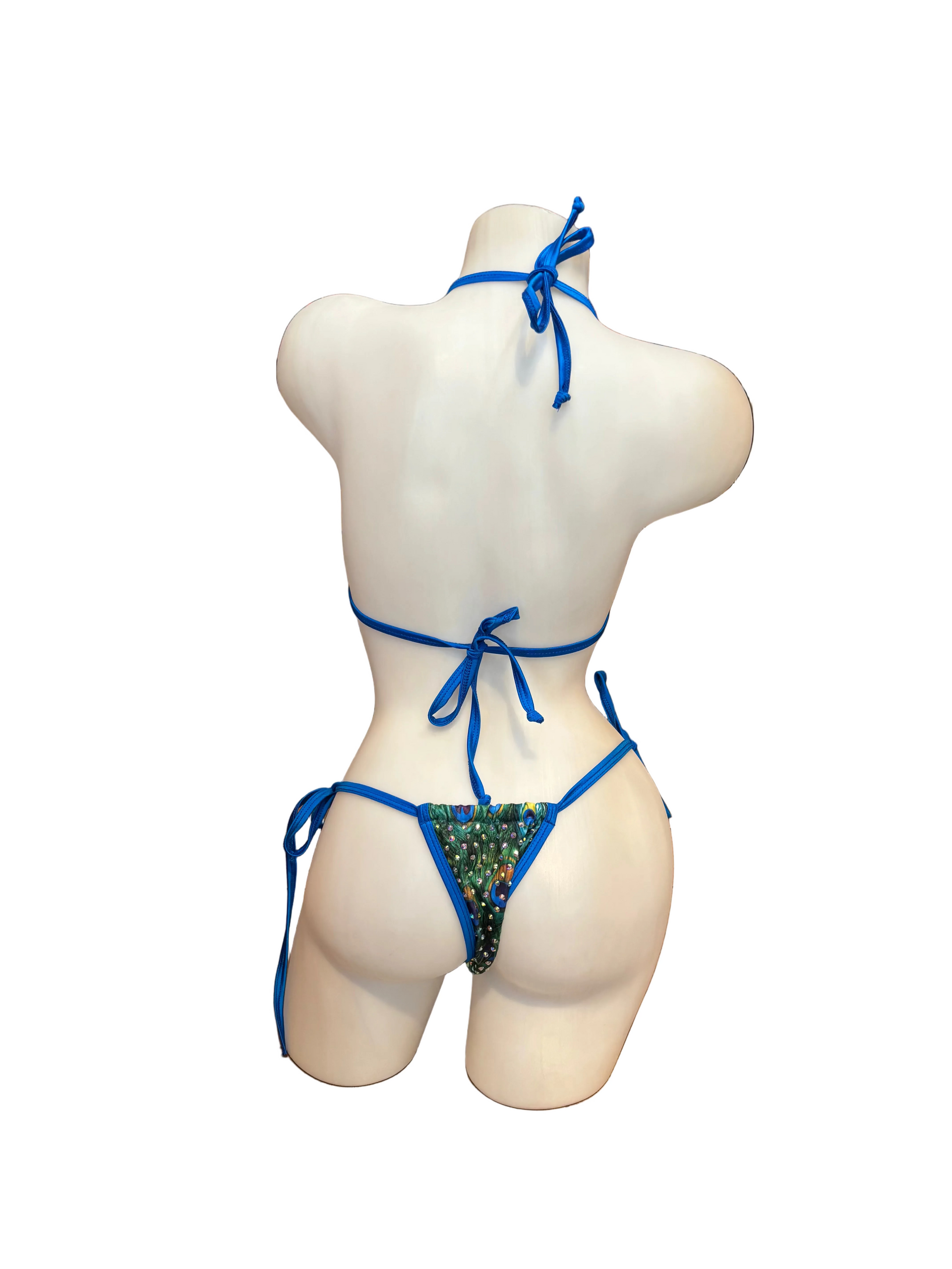 Rhinestone Tie Bottom Bikini Royal Peacock - Model Express Vancouver