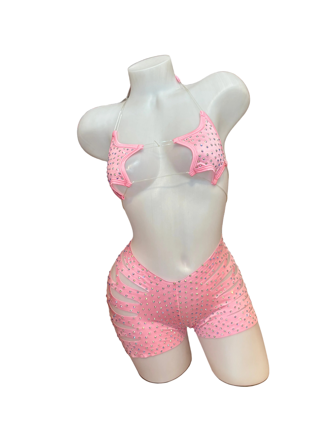 Rhinestone Star Top and Cut Out Short Set Baby Pink - Model Express Vancouver