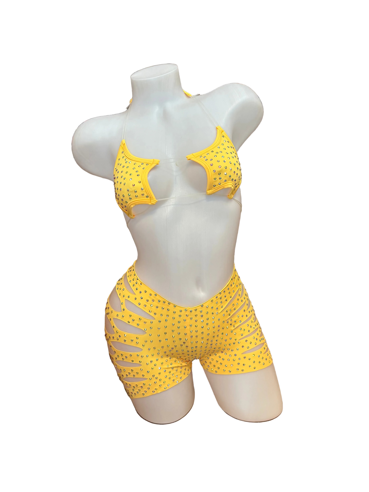 Rhinestone Star Top and Cut Out Short Set Sunshine Yellow - Model Express Vancouver