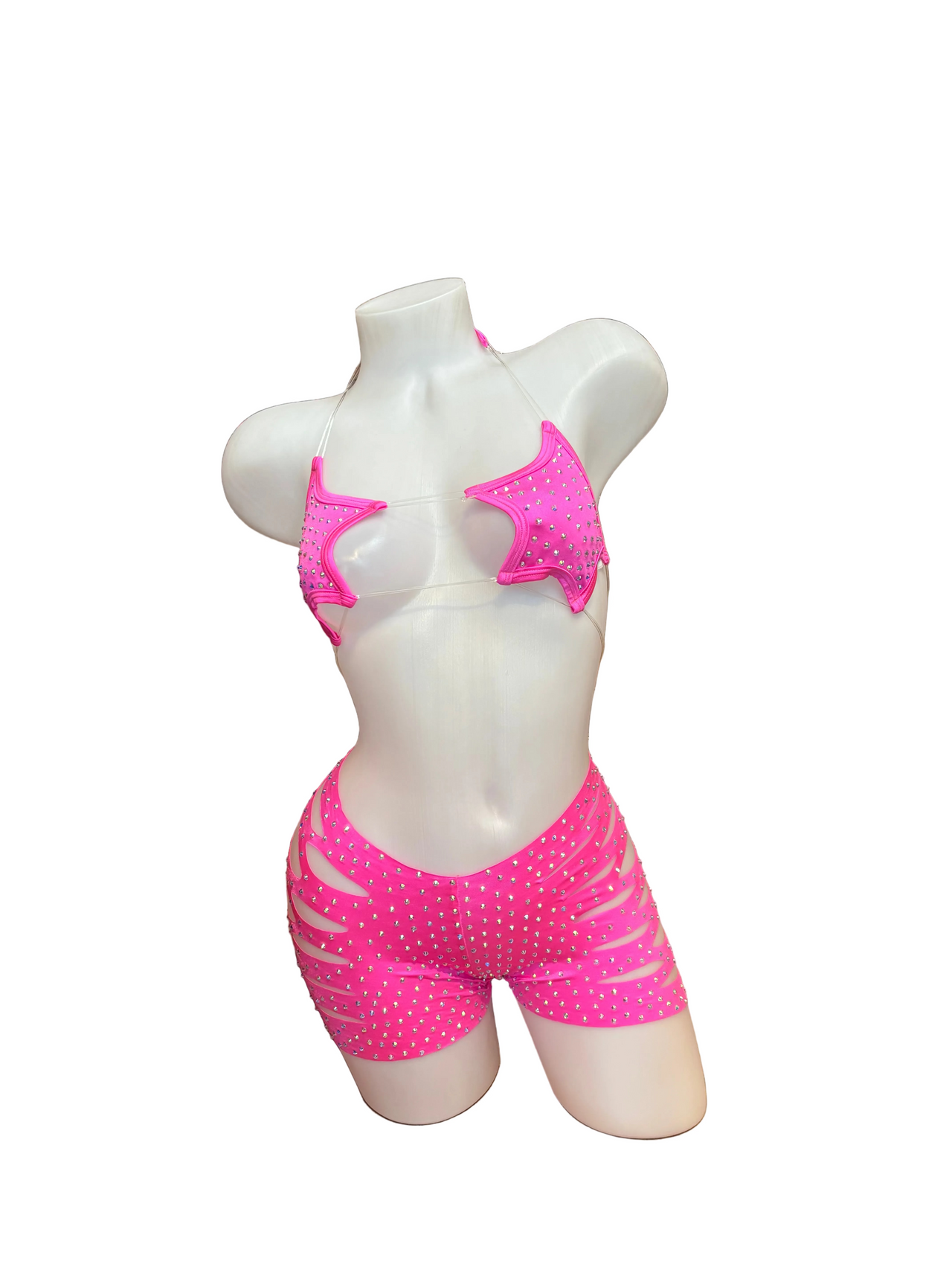 Rhinestone Star Top and Cut Out Short Set Hot Pink - Model Express Vancouver