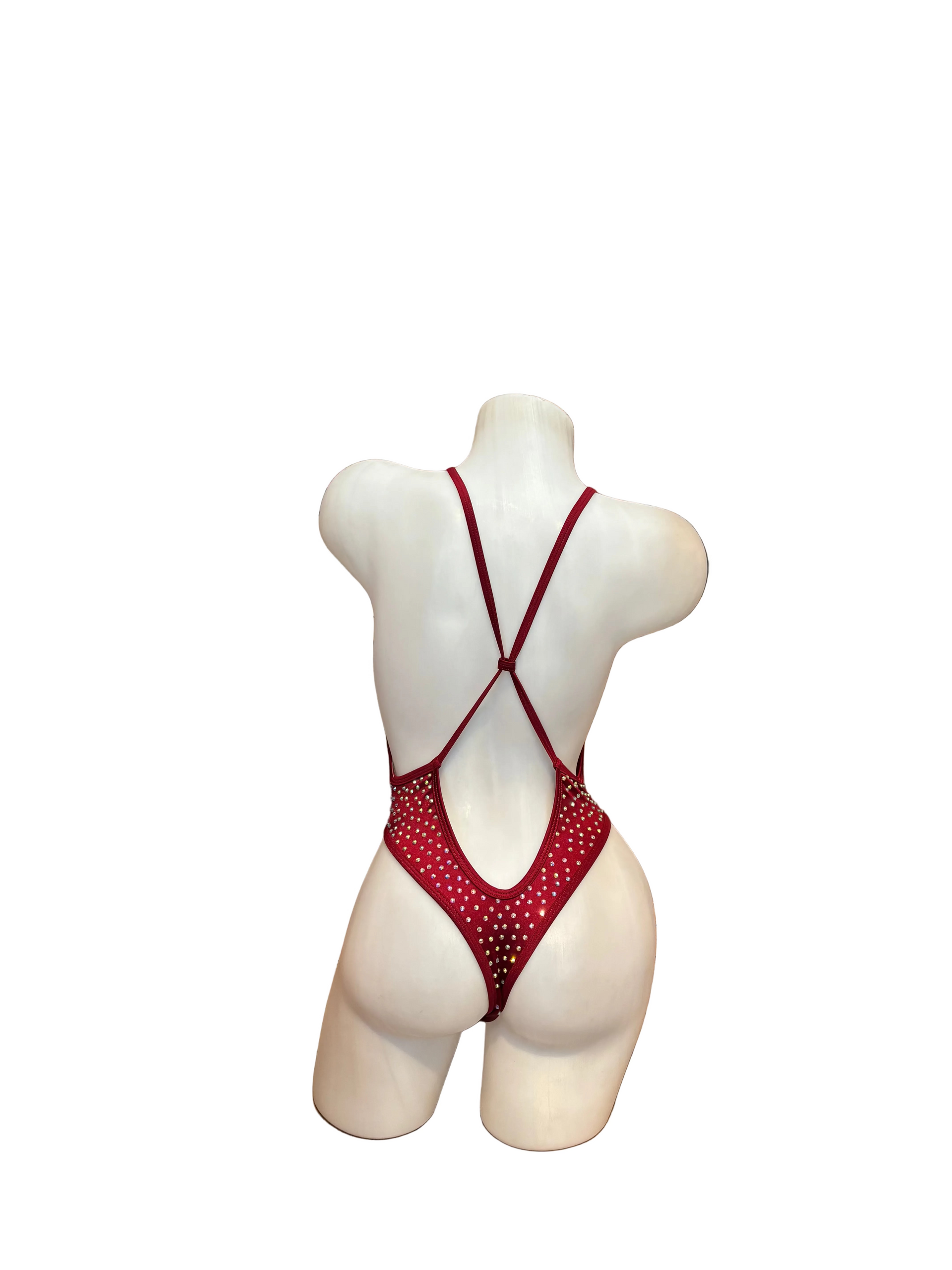 Rhinestone One Piece Bodysuit Burgundy - Model Express Vancouver