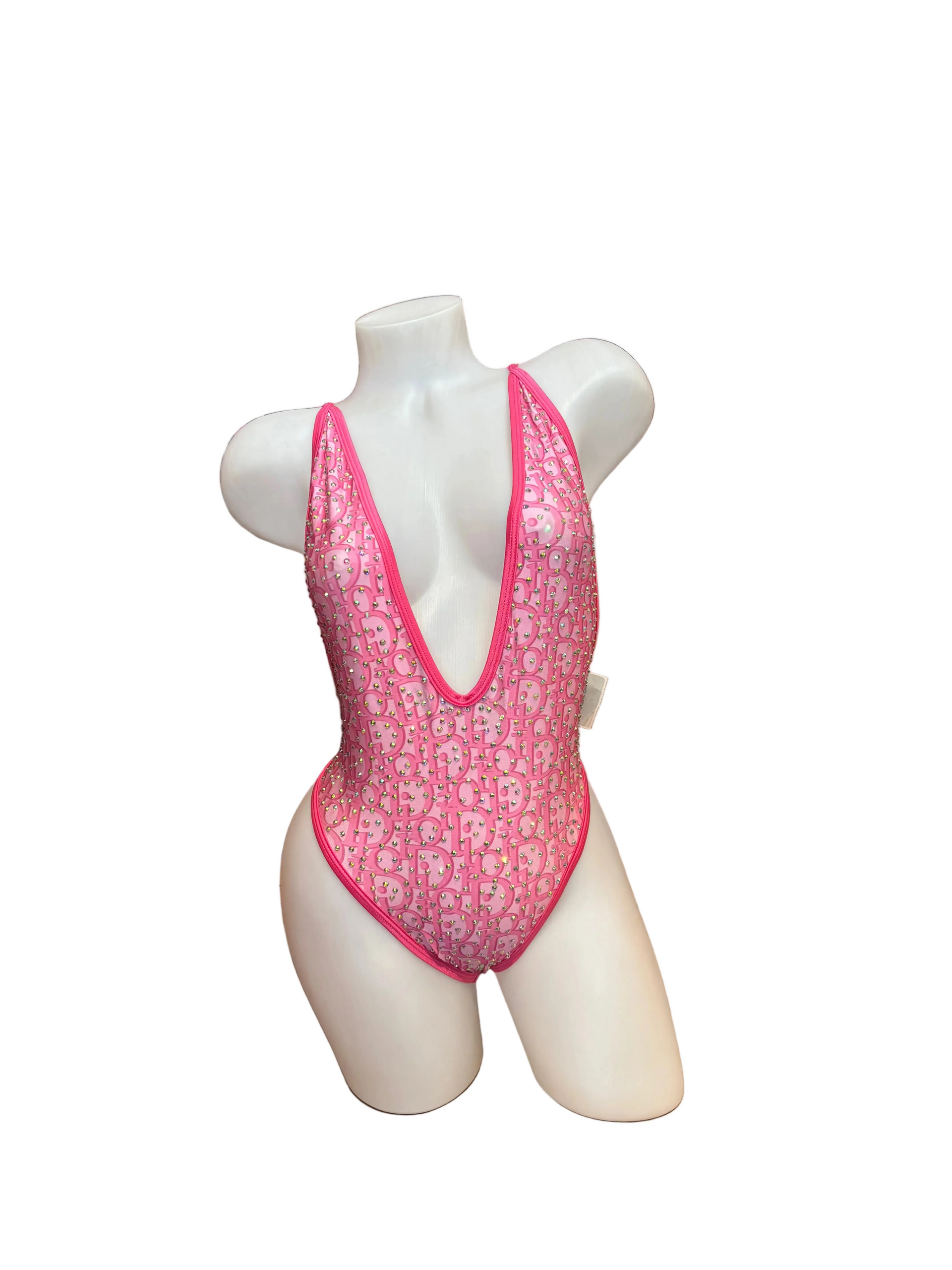 Rhinestone One Piece Bodysuit Design Pink - Model Express Vancouver