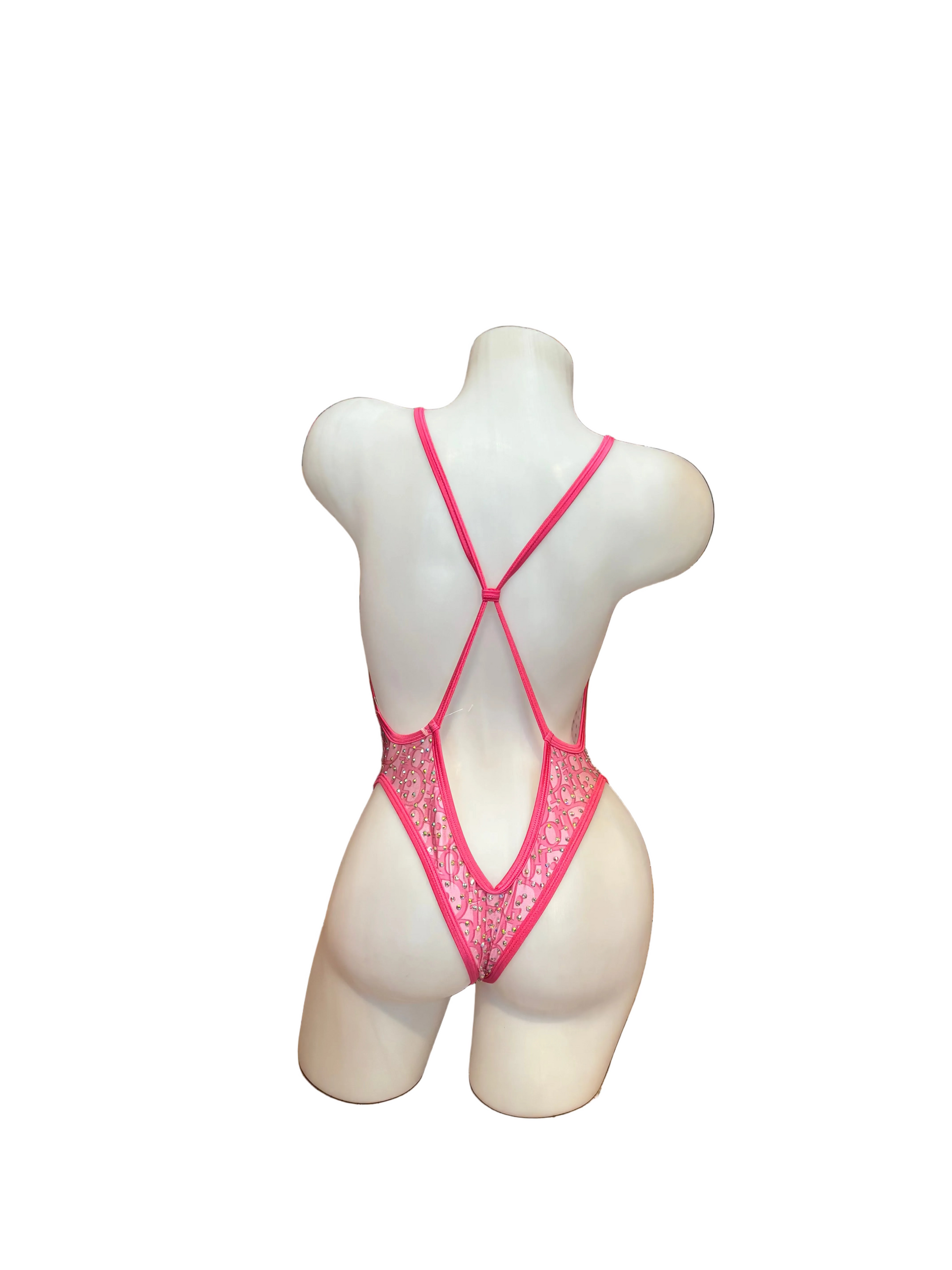 Rhinestone One Piece Bodysuit Design Pink - Model Express Vancouver